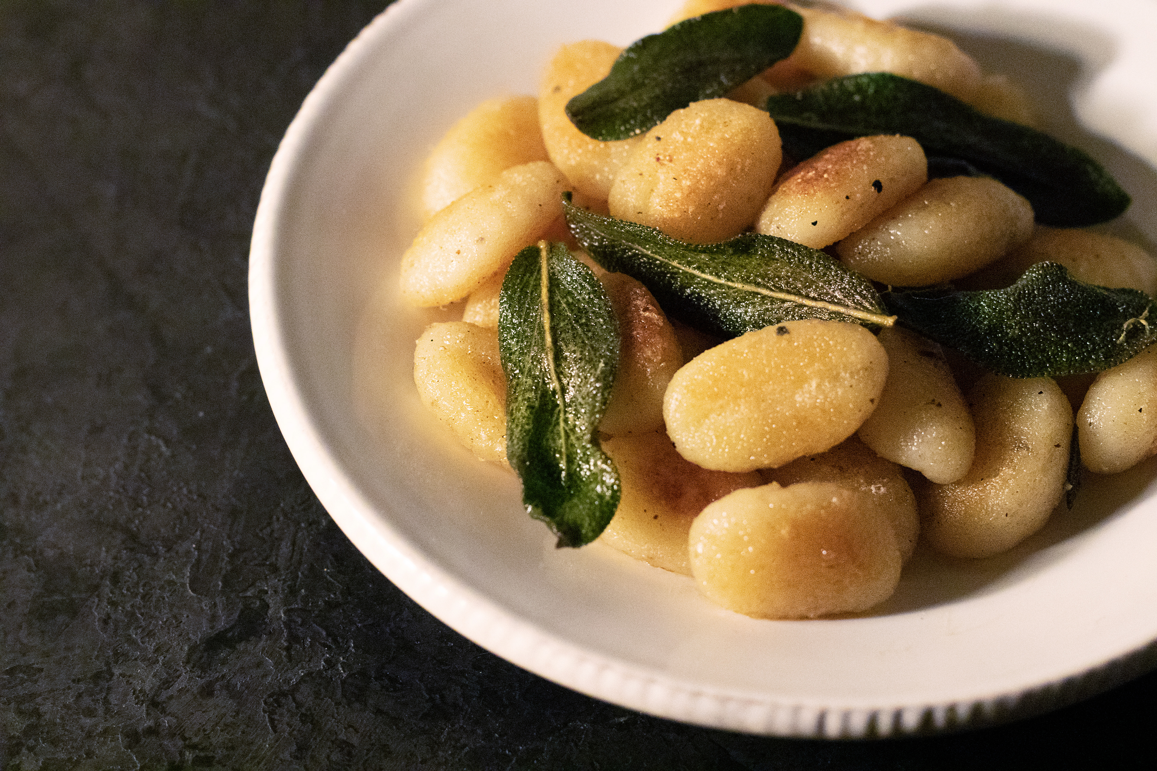 pan-seared truffle gnocchi with browned butter and sage