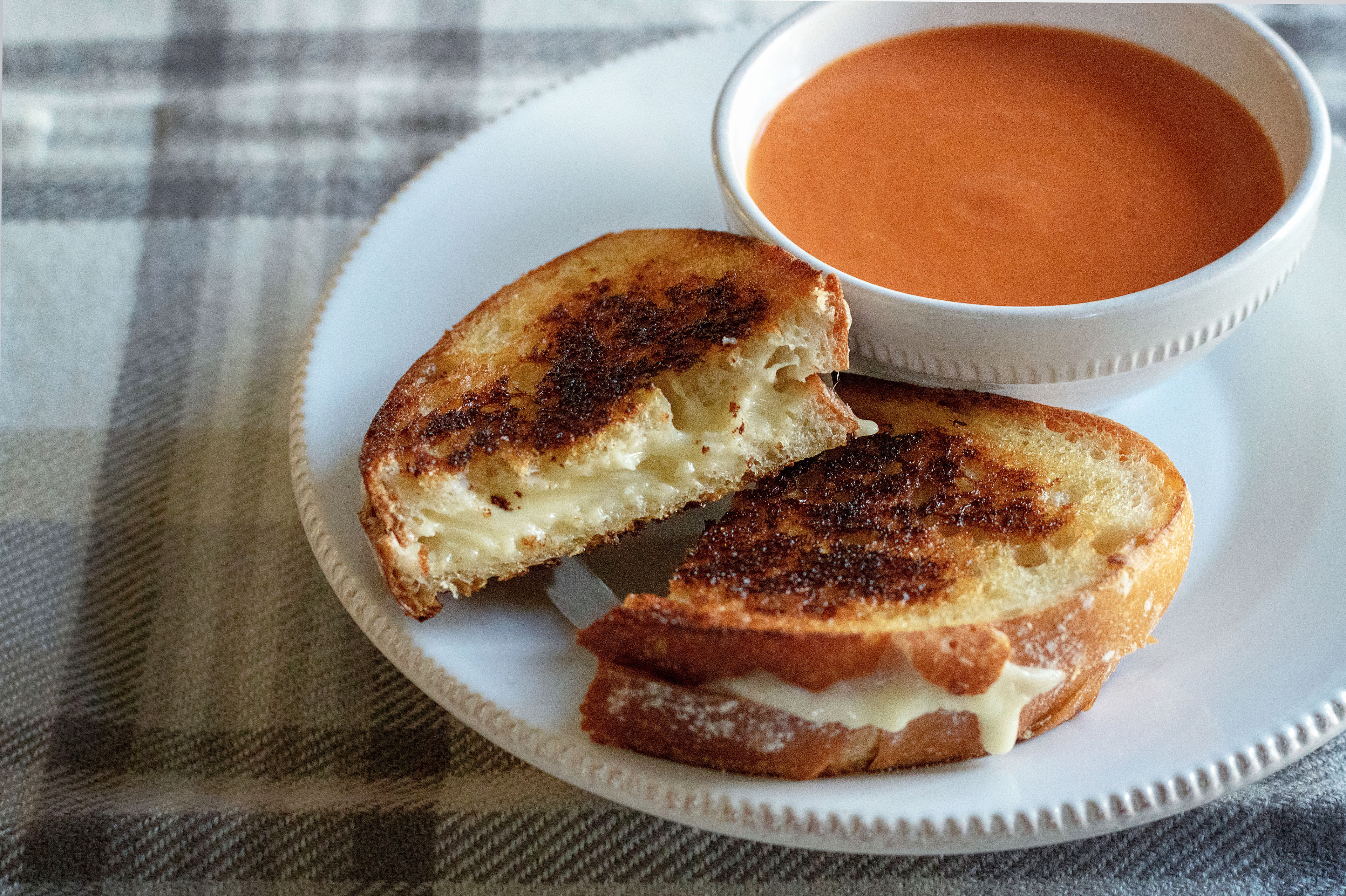 roasted tomato soup with gooey grilled cheese