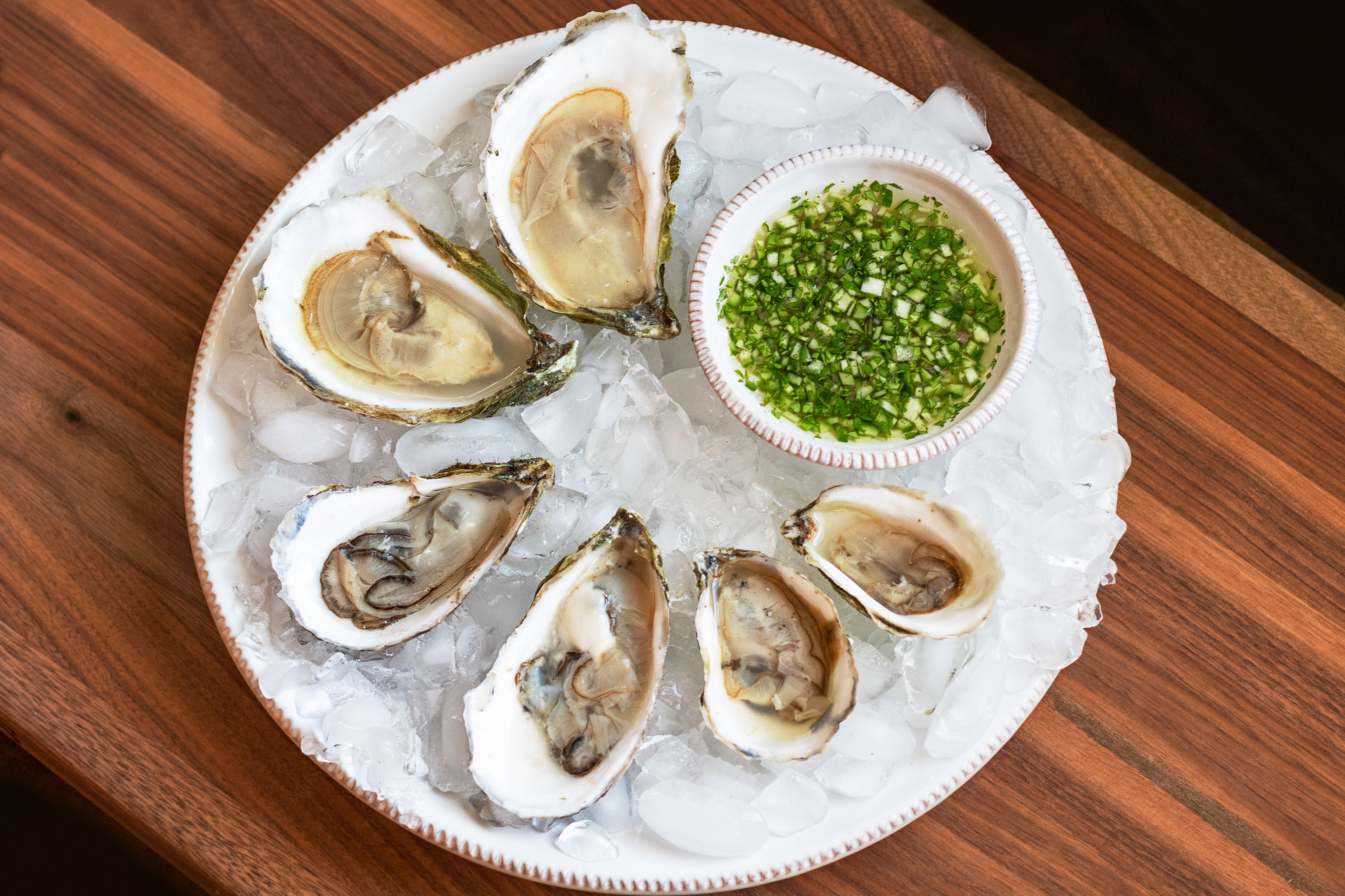 cape cod oysters on the half shell with cucumber mignonette