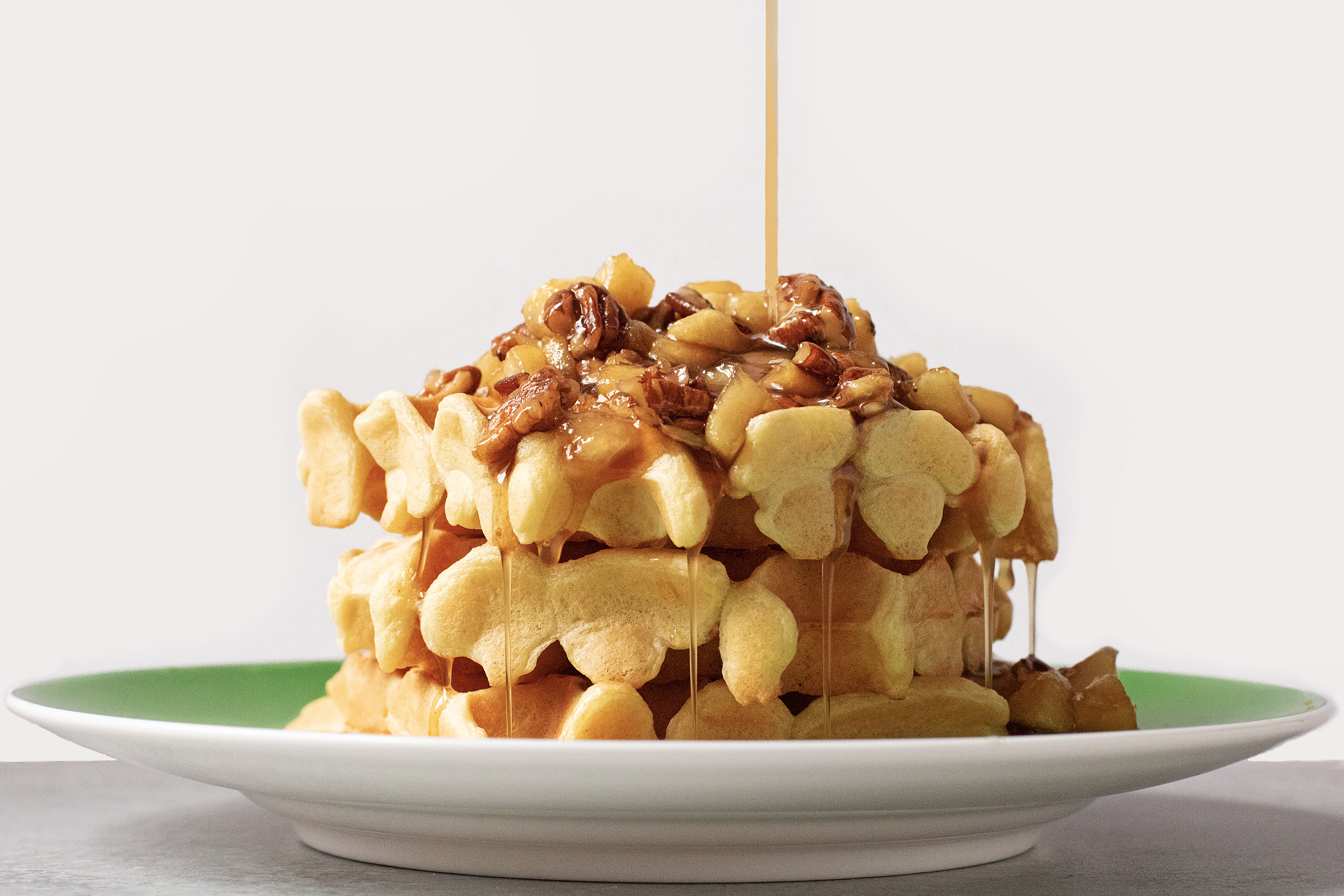 belgium waffles with apple pecan maple syrup