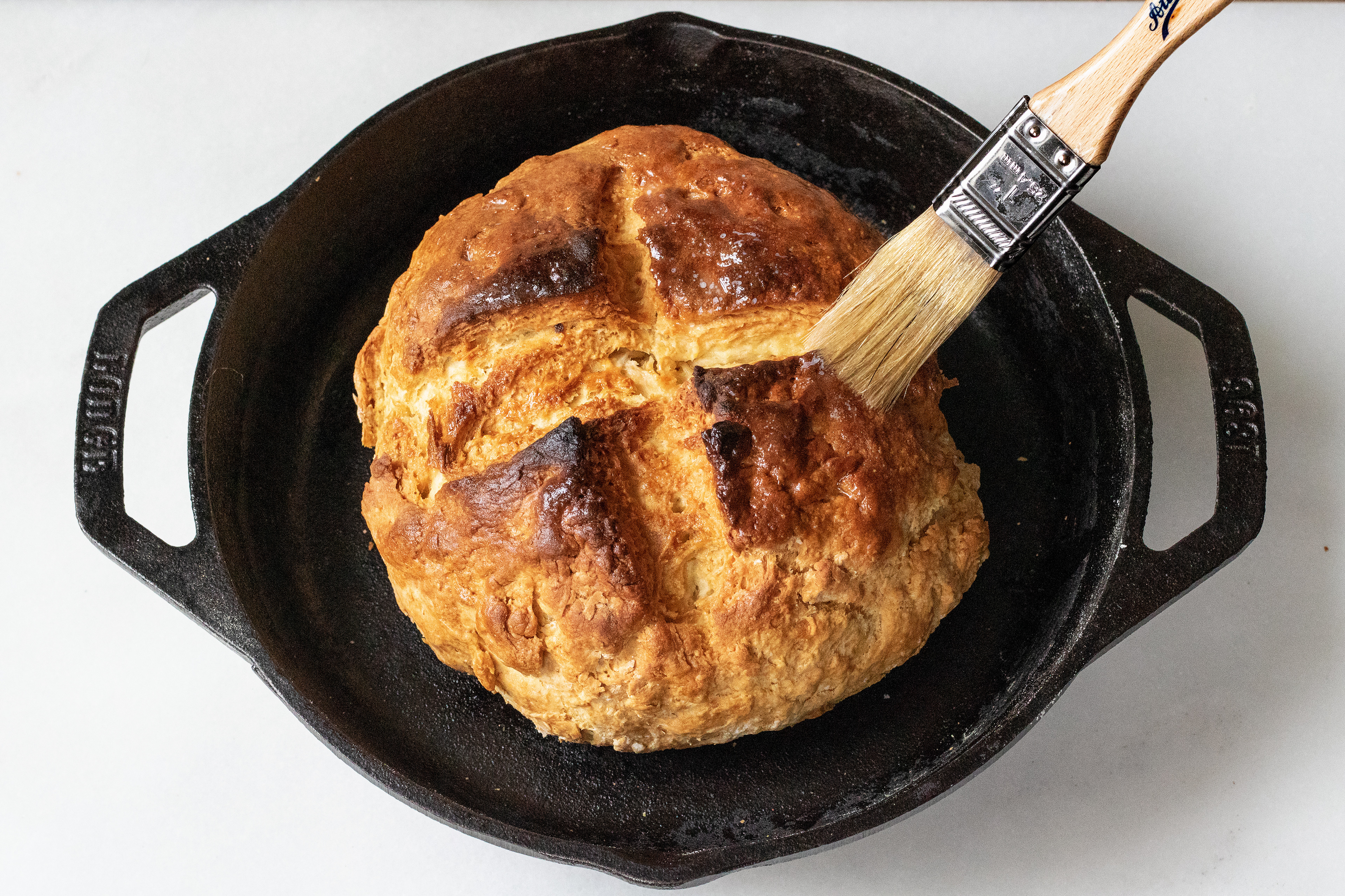 irish soda bread brushed with butter