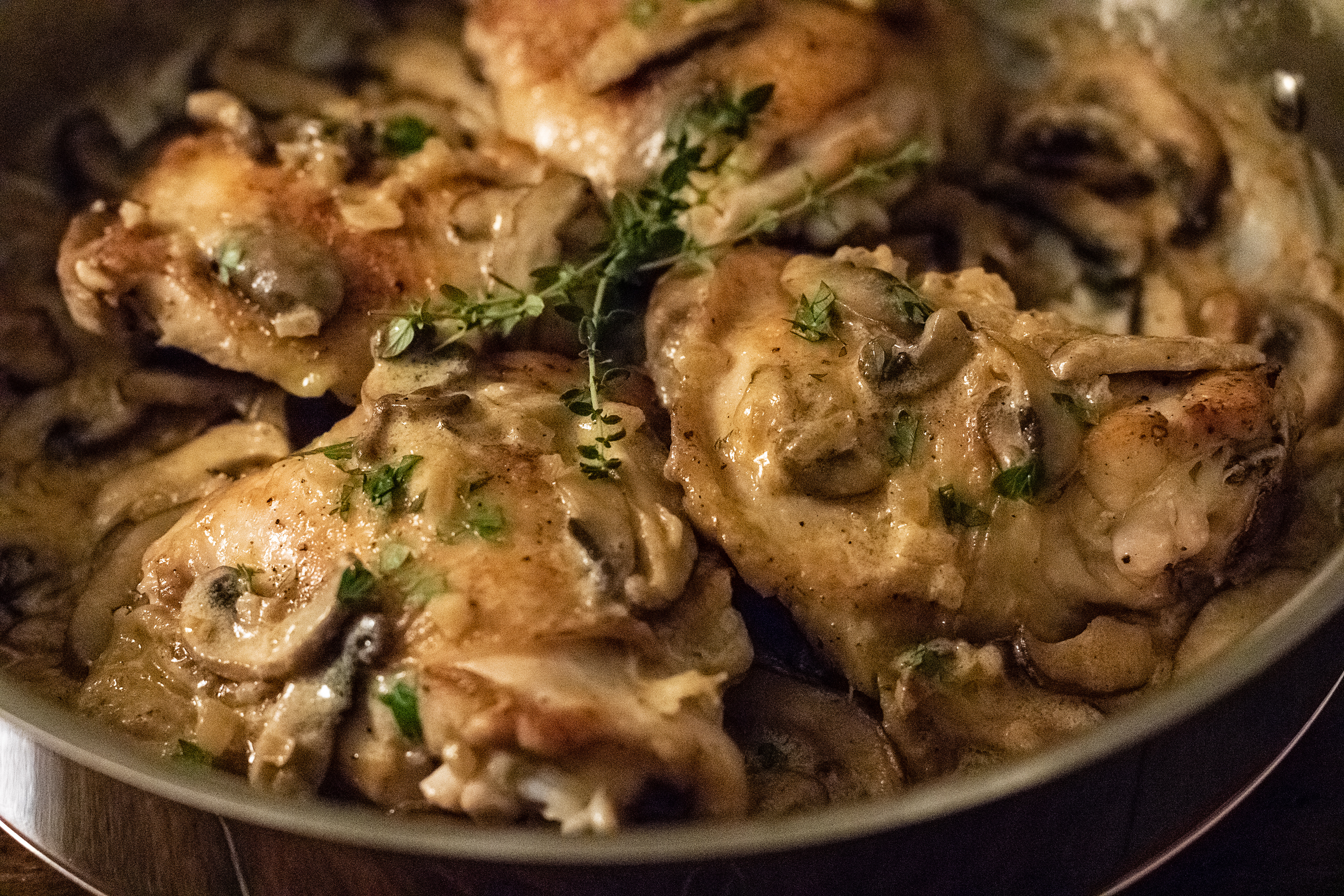 chicken with mixed mushrooms in white wine cream sauce