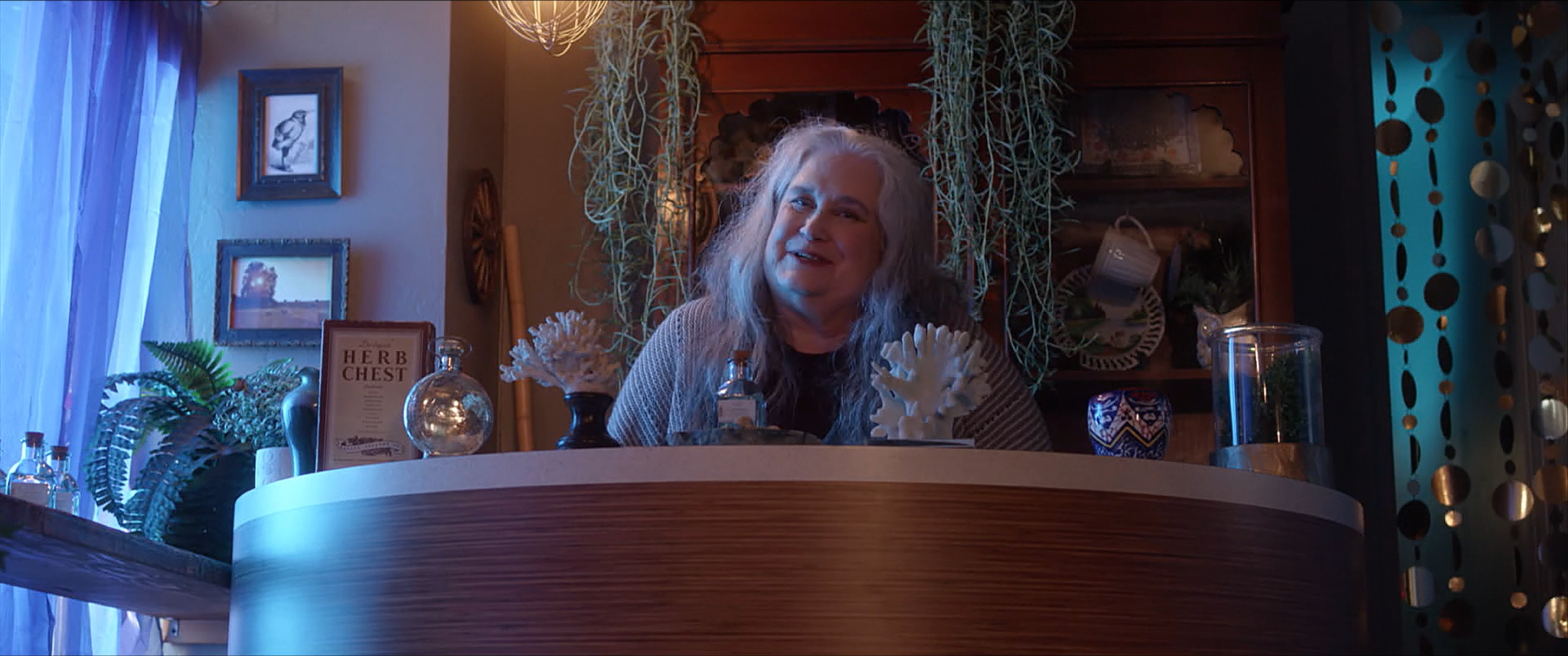 Psychic / shop owner behind the counter