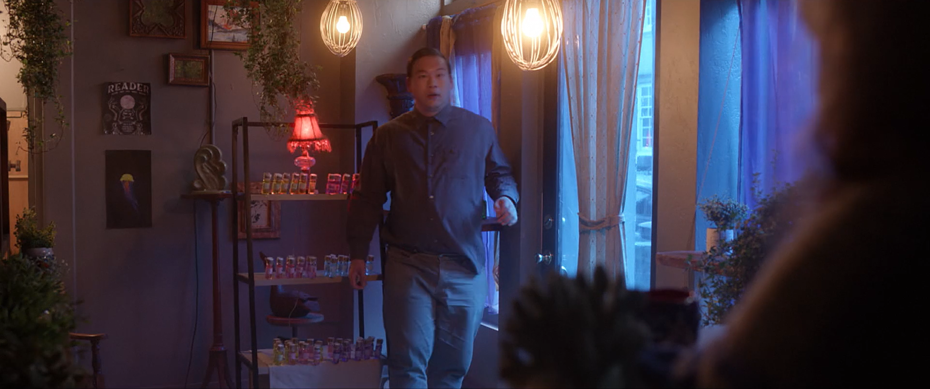 Allan knocks over potions on the shelf
