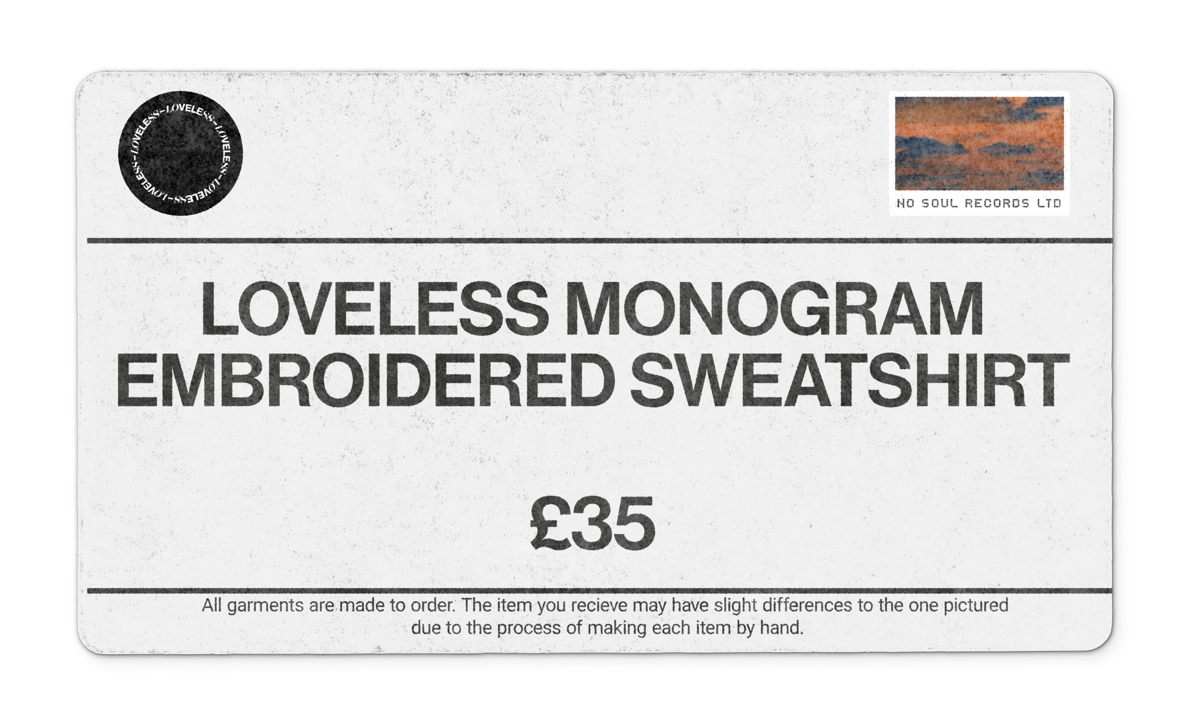 Weathered effect merch label