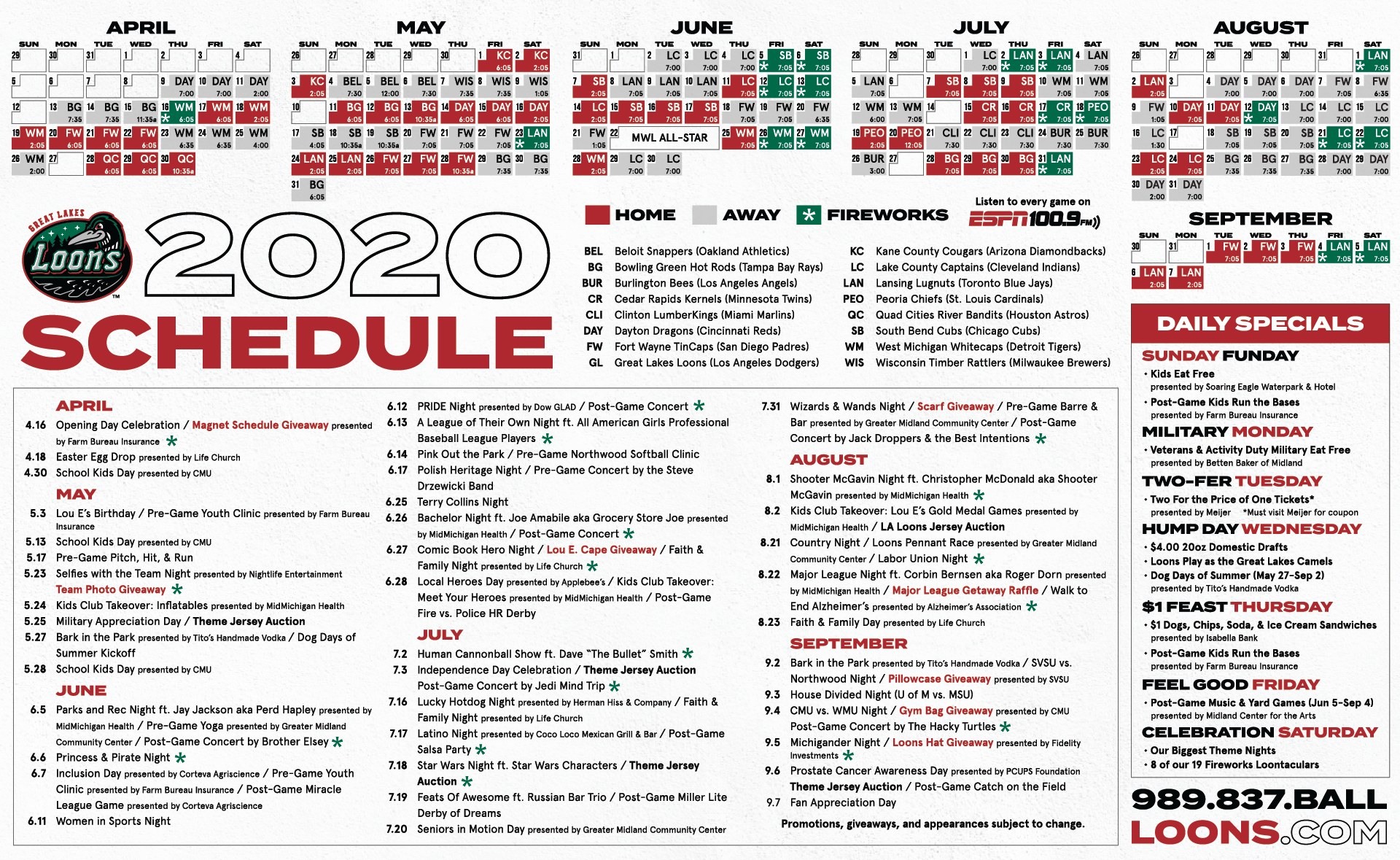 Pocket Schedule Interior (2020)
