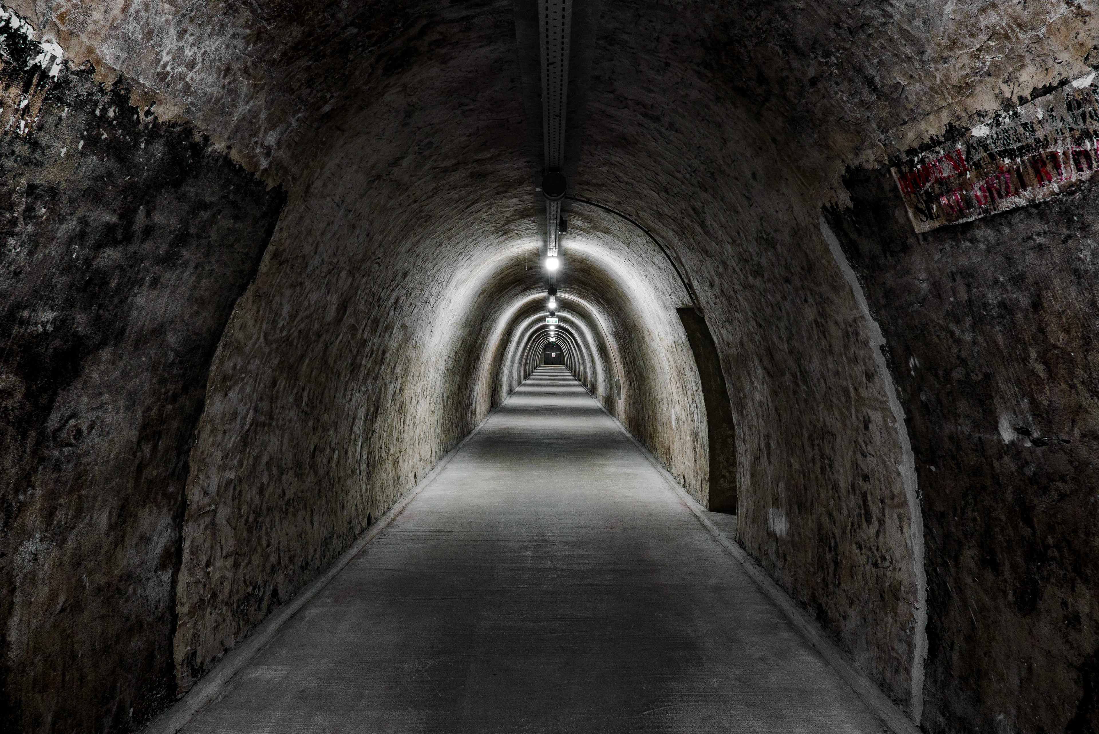 diminishing perspective in a long underground tunnel