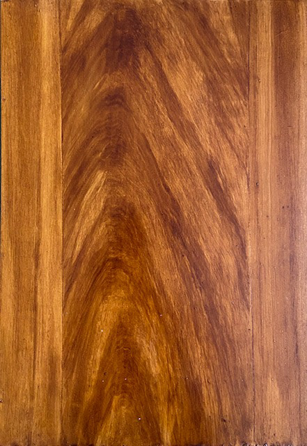 Mahogany sample.  Emulsion paints and glaze on MDF