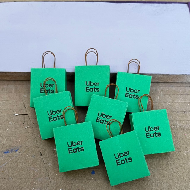 Miniature bags I made from coloured paper and floristry wire