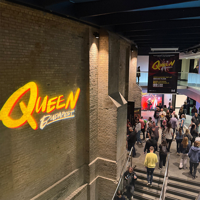 Projection on the brick and hanging banner