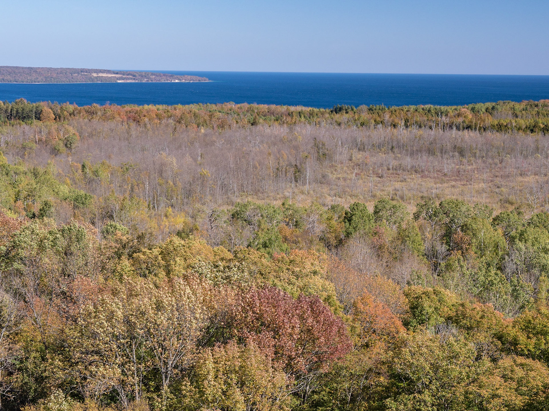 Georgian Bay in fall seen from Skinner's Bluff near Wiarton, Ontario.