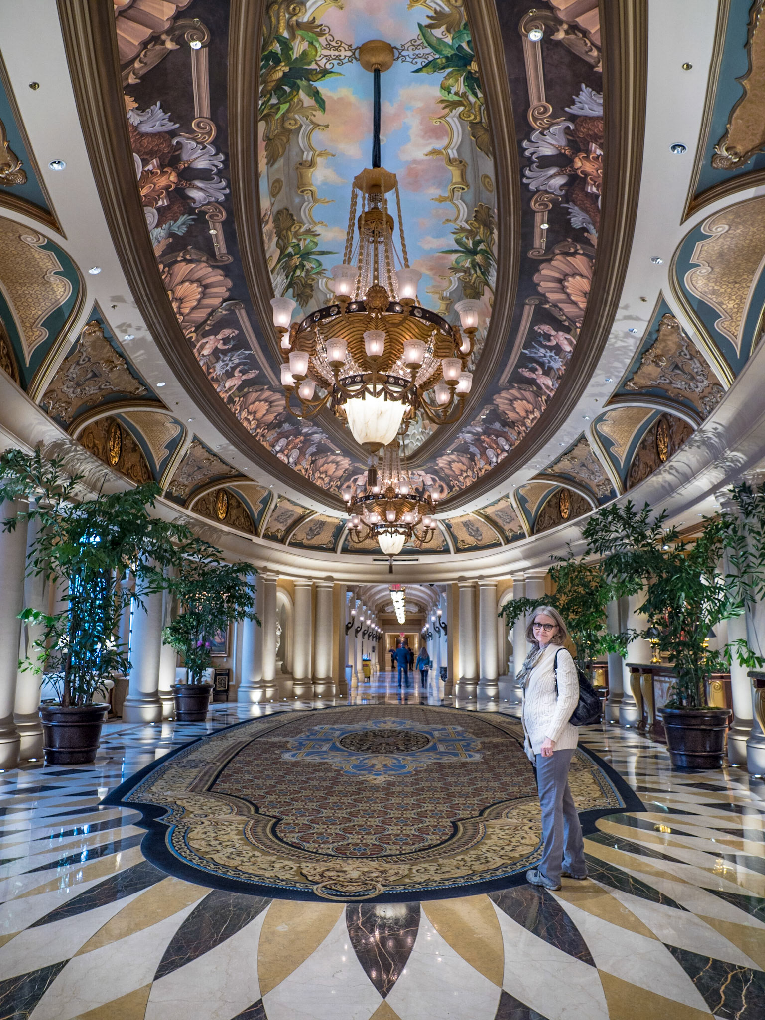Beautiful detail in the ceiling and floor of this hallway in the Venetian Hotel, Las Vegas.