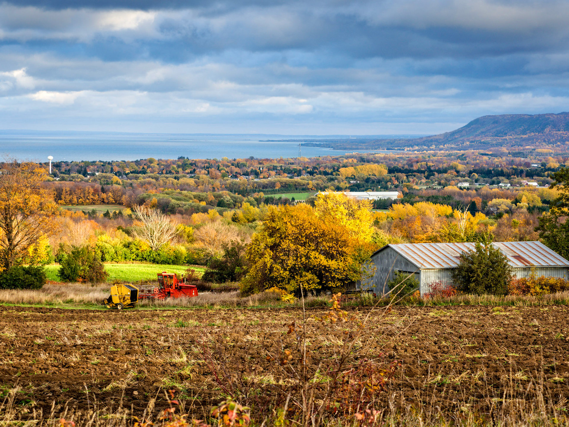 Fall colors seen from the ridge overlooking Thornbury, Ontario and Blue Mountain.