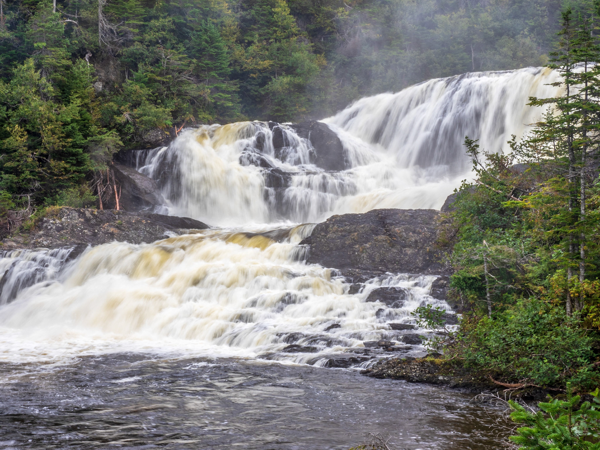 Baker Brook Pond Falls is located in Gros Morne Park, Newfoundland.
