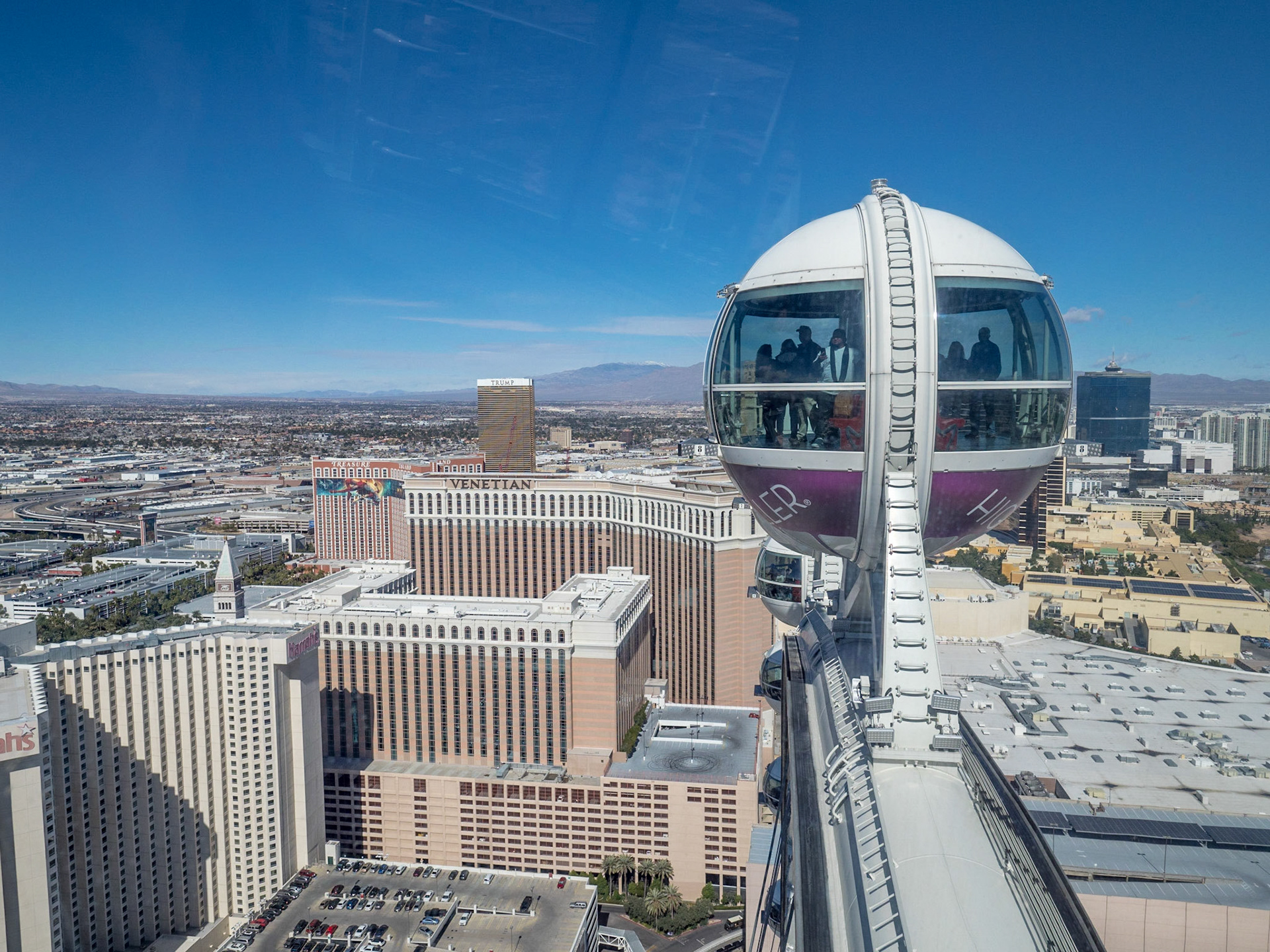Located at the heart of the Las Vegas Strip, The High Roller is the world's largest observation wheel with 28 transparent pods holding 40 passengers each.