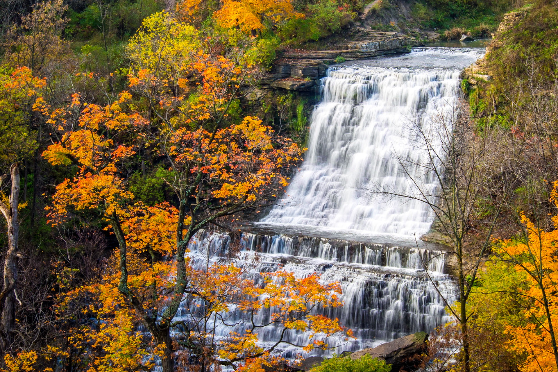 Albion Mills Falls is located along the escarpment in Hamilton, Ontario