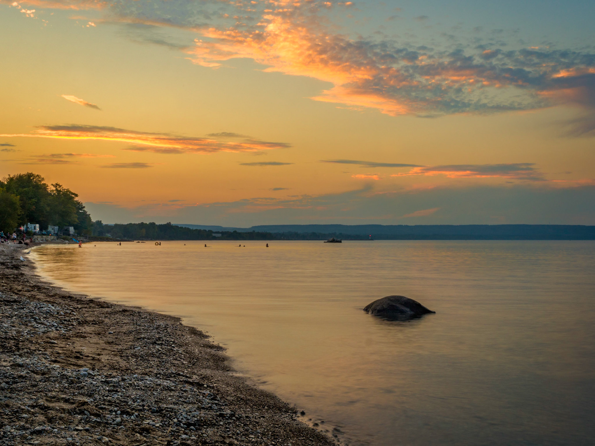 Sunset over Little River Beach Park in Thornbury, Ontario.