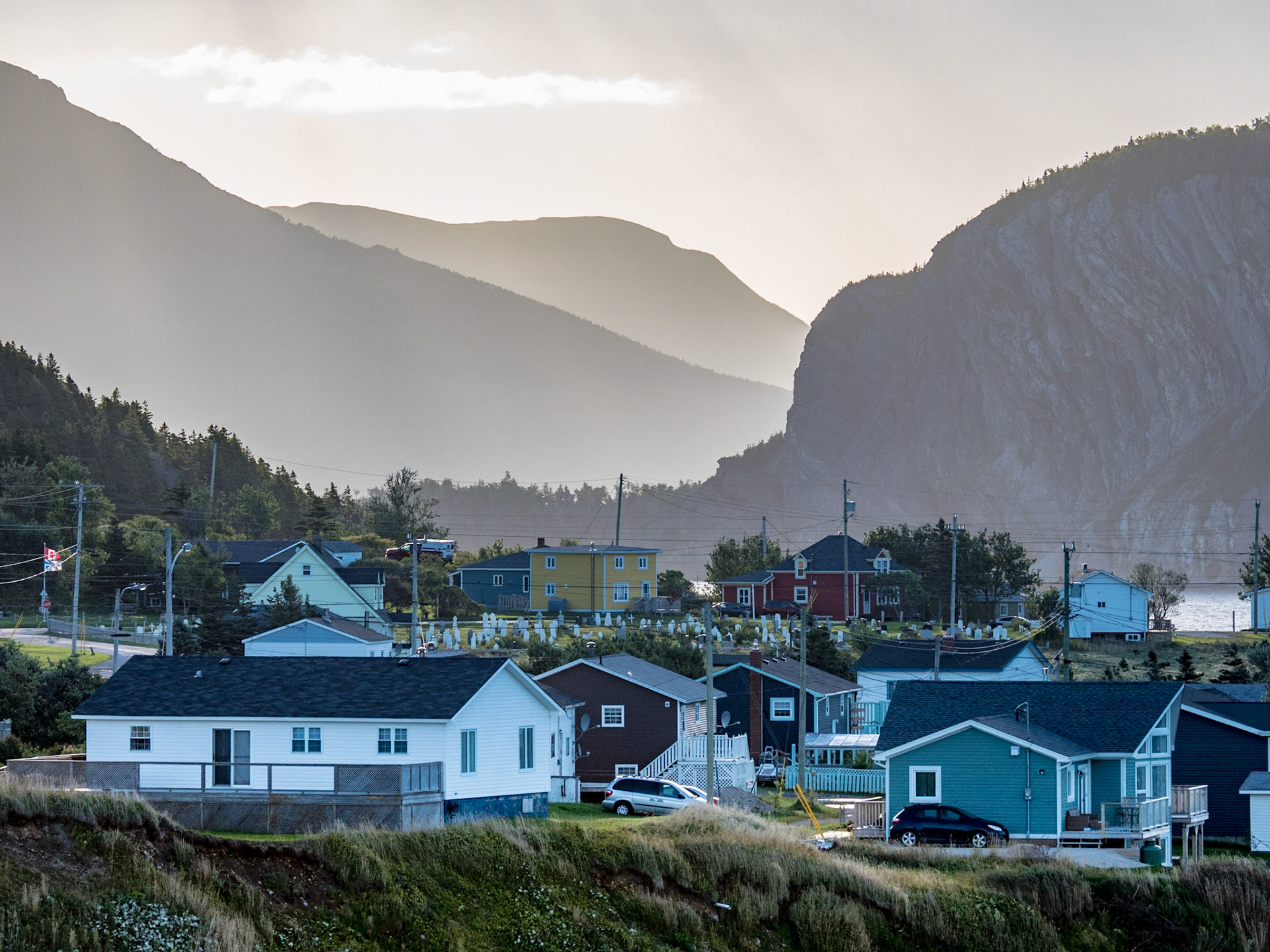Quaint colorful homes along Bonne Bay in Norris Point,Newfounfland.