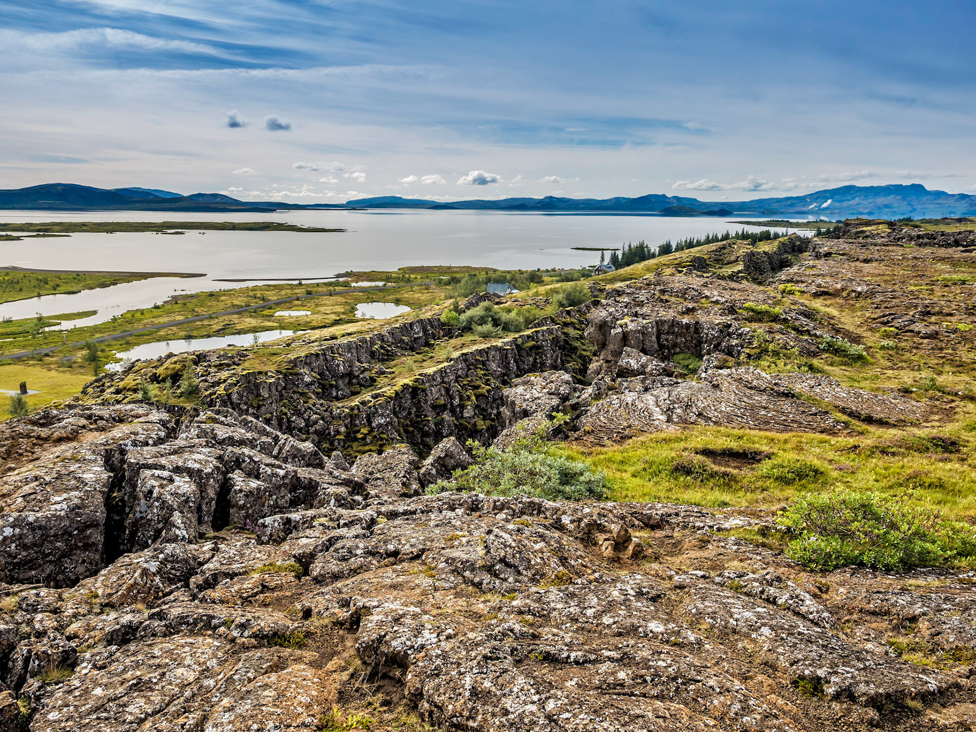 Pingvellir Lake vista in Iceland during summer.