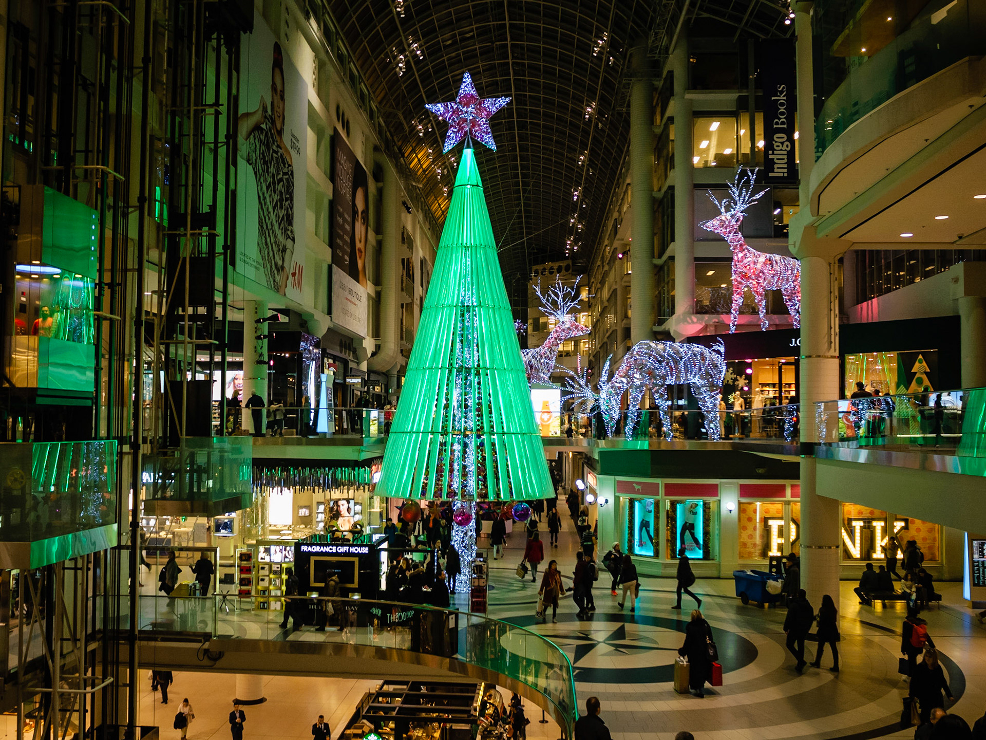 Toronto's Eaton Centre Mall at Christmas time.
