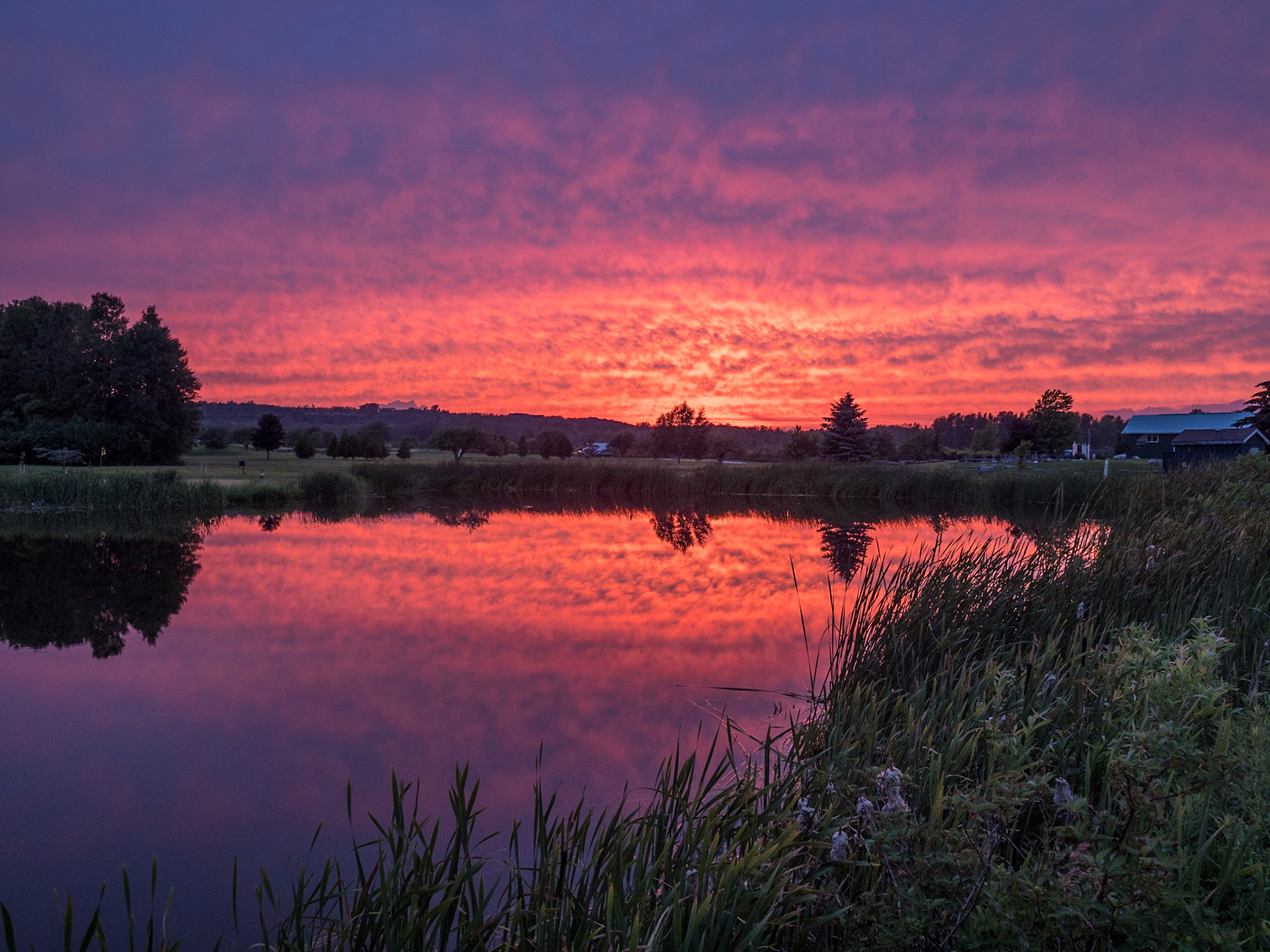 Tomahawk golf course pond sunset reflections, Thornbury, Ontario.
