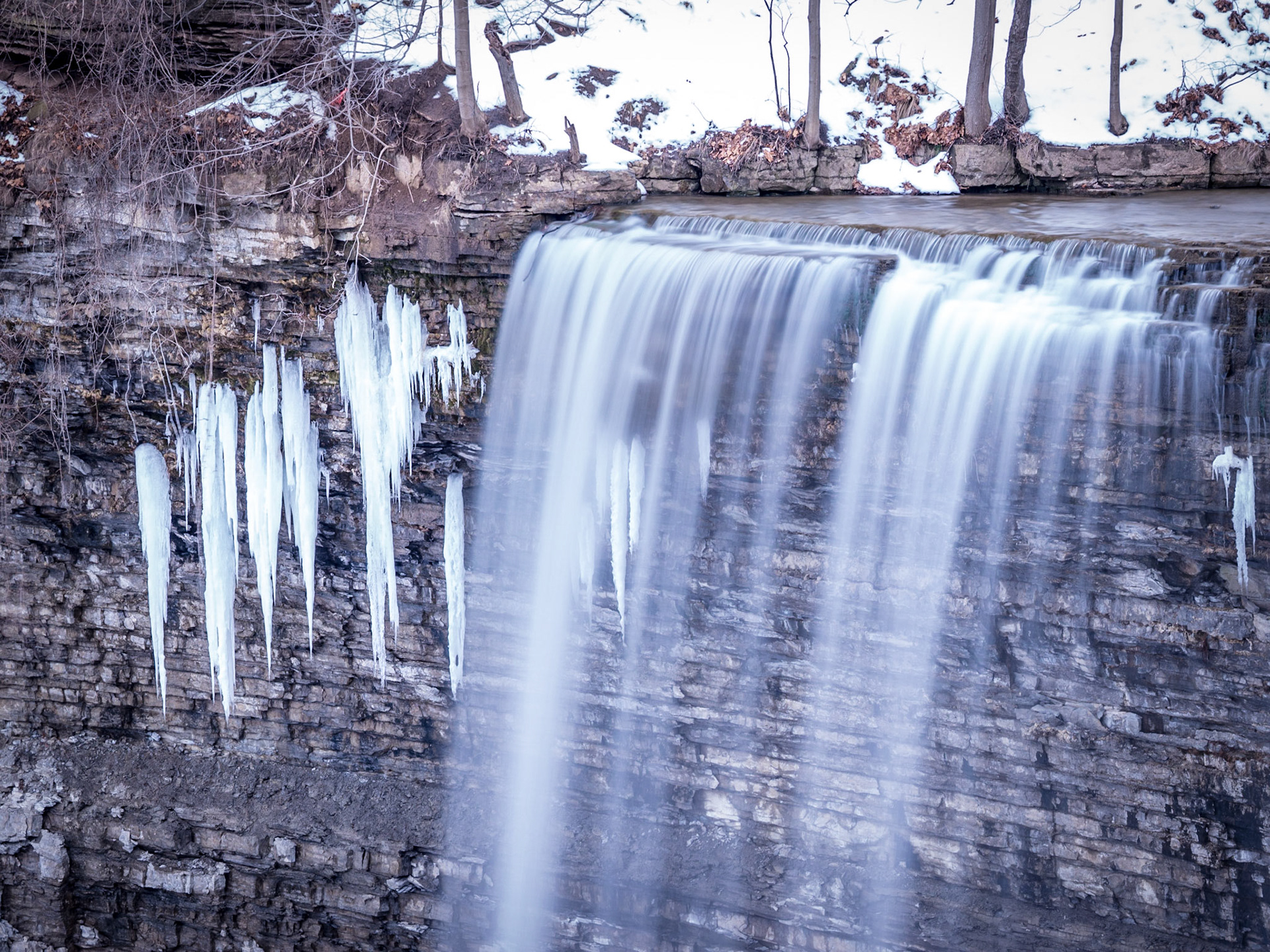 Tews Falls is located on the escarpment north of Dundas, Ontario.
