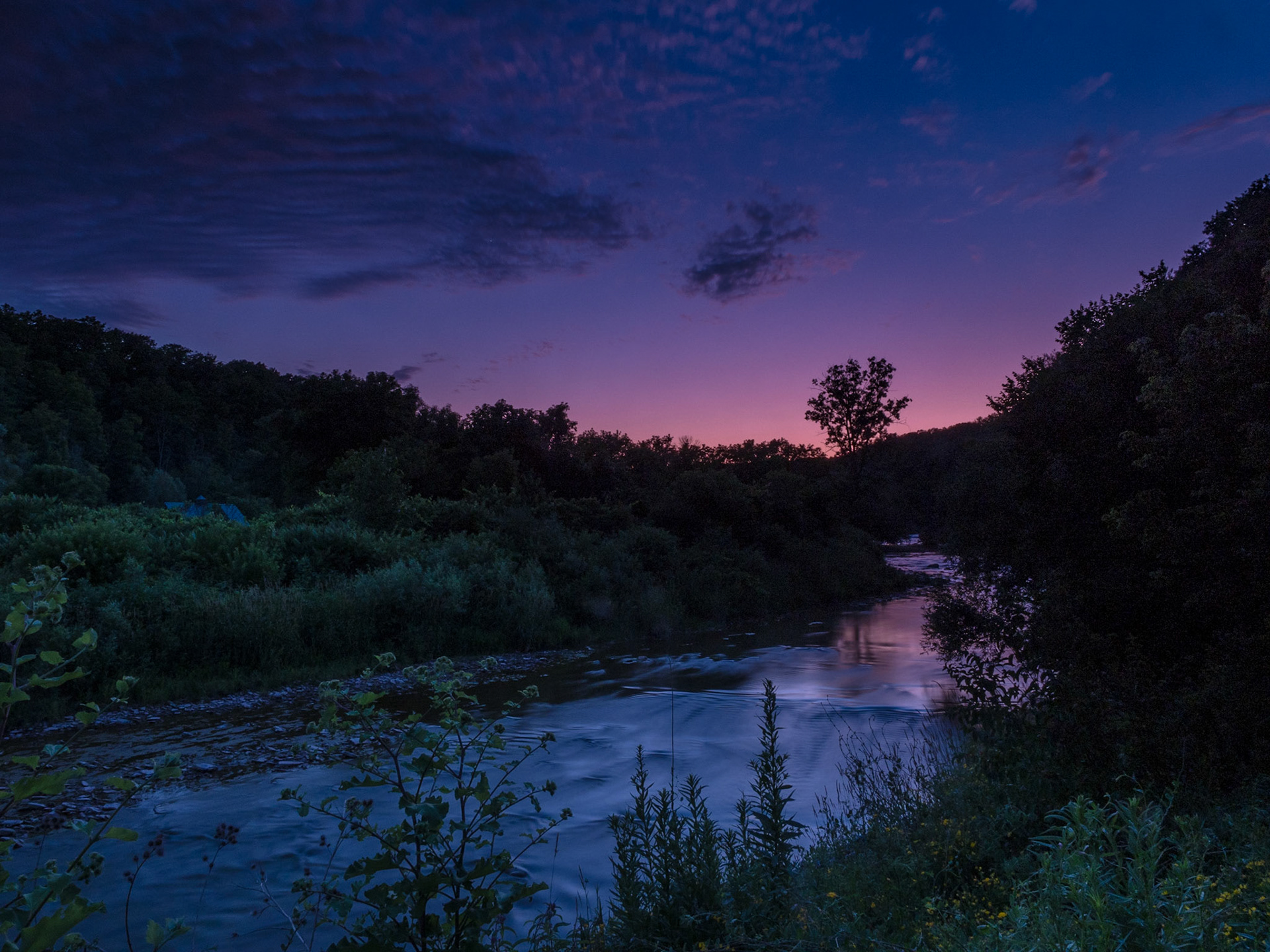 Blue hour on Sixteen Mile Creek in Lion's Valley Park, Oakville.