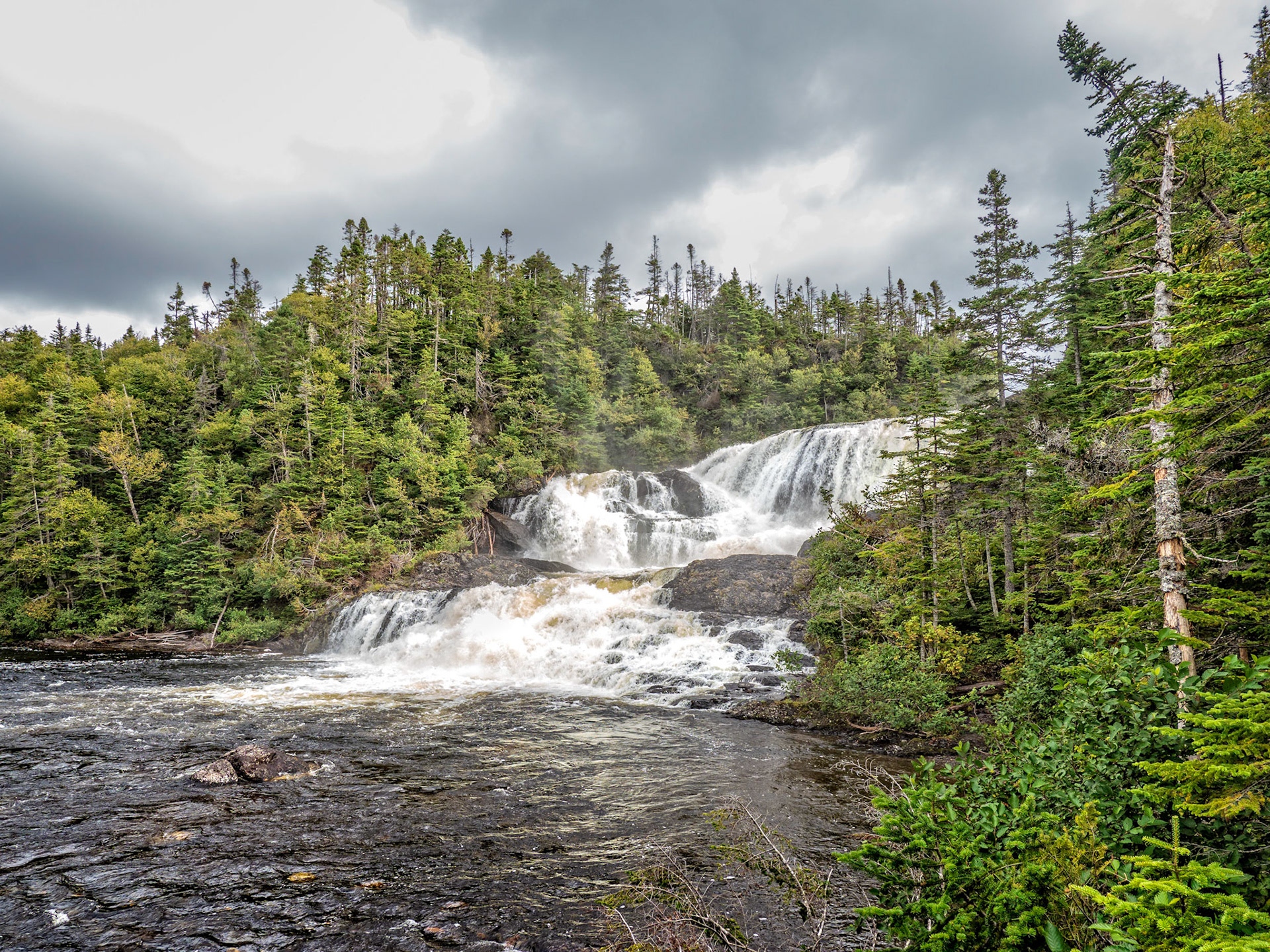 Baker Brook Pond Falls is located in Gros Morne Park, Newfoundland.