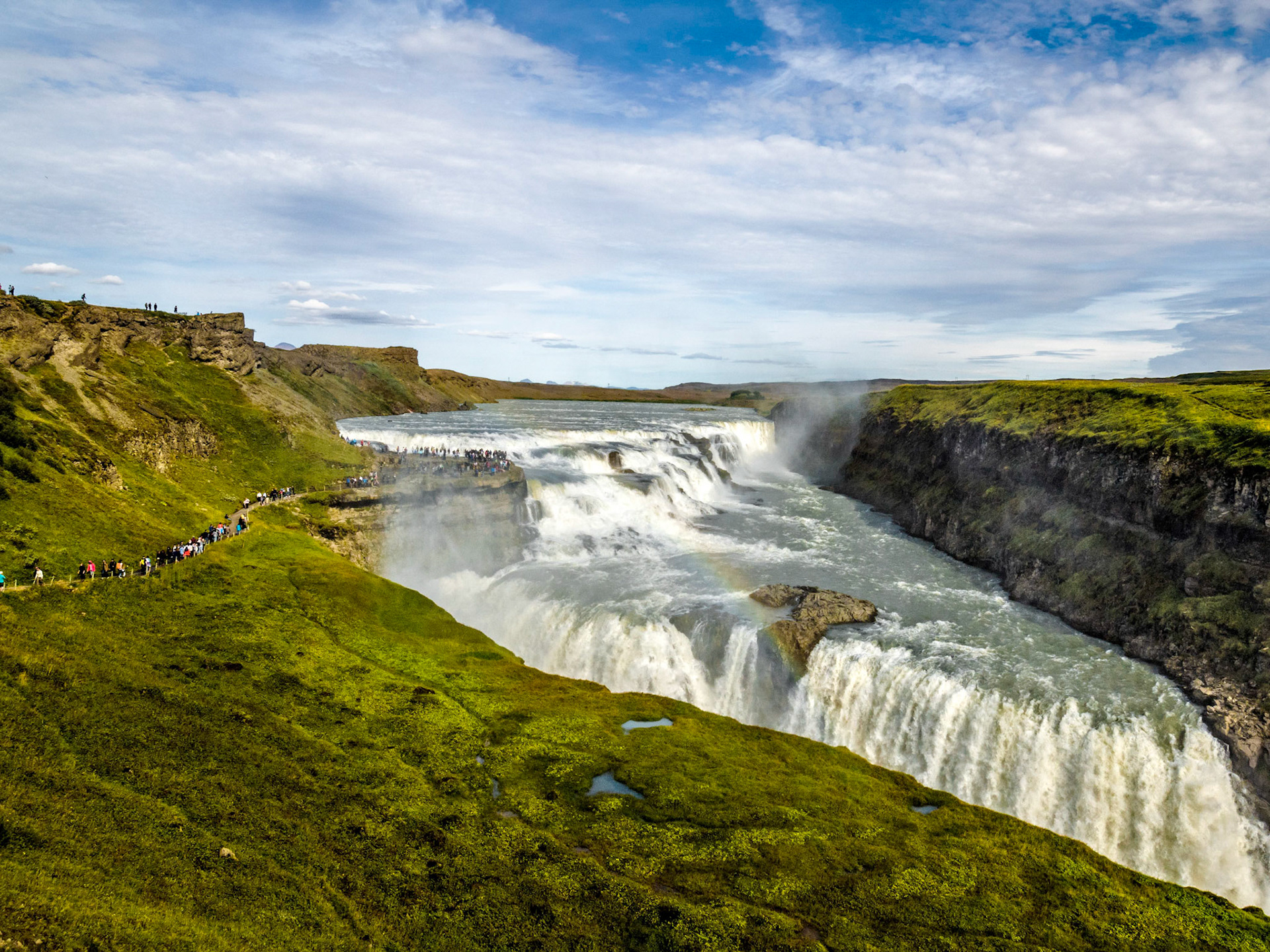 Gullfoss water falls is a natural wonder in Iceland's interior.