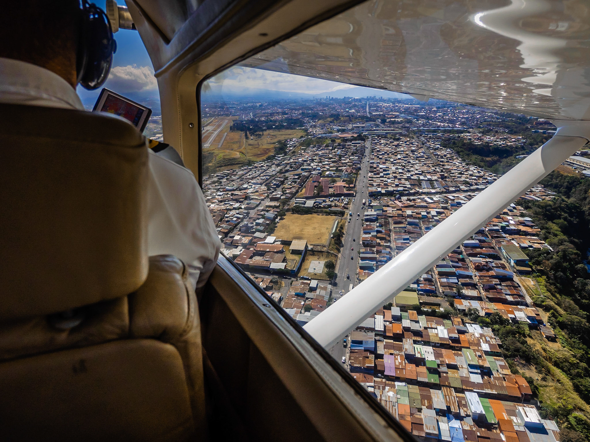 Aerial view from a Cesna flying over San Jose, Costa Rica.