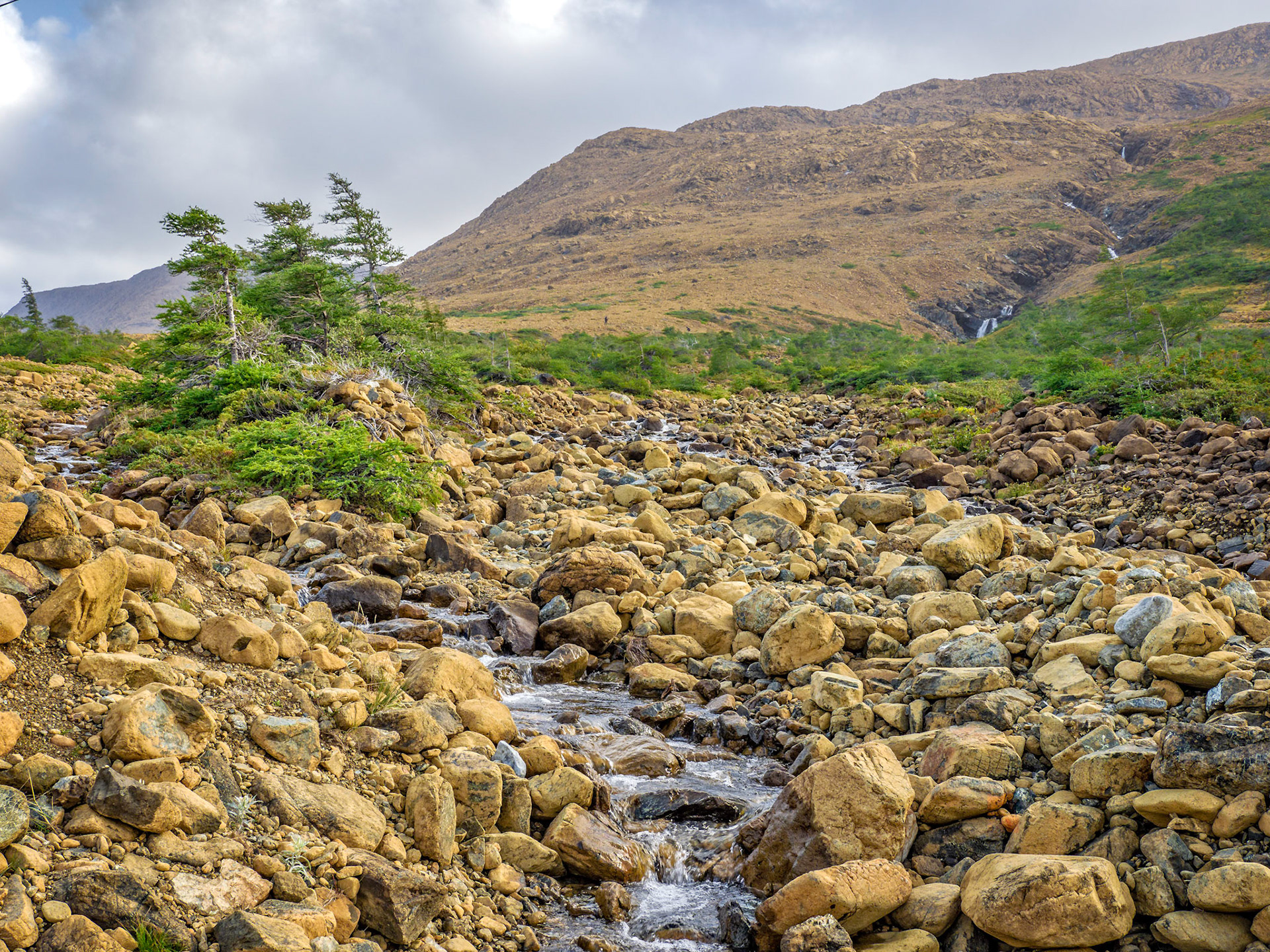 Unsual colored rocks in the unique Tablelands area of Gros Morne Park, Newfoundland.