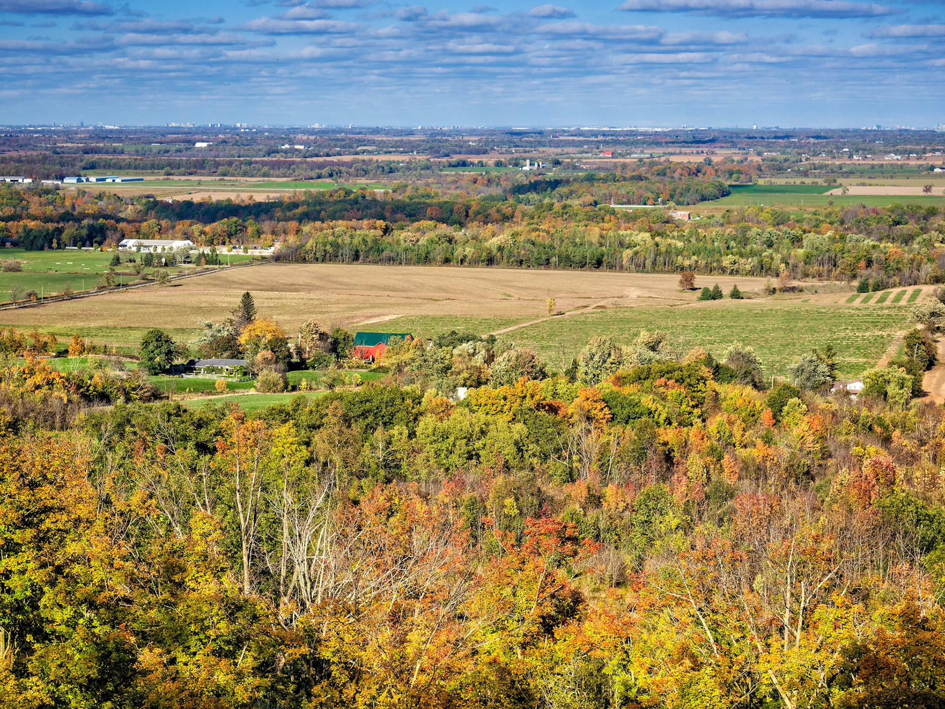 Distant fall view from Kolapore Rock lookout in Grey County, Ontario.
