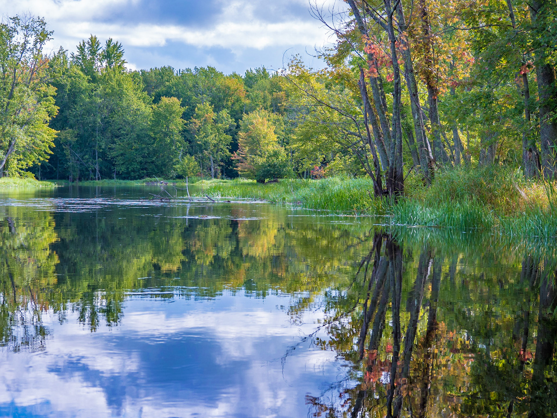 Fall reflections on the Beaver River near Epping, Ontario.