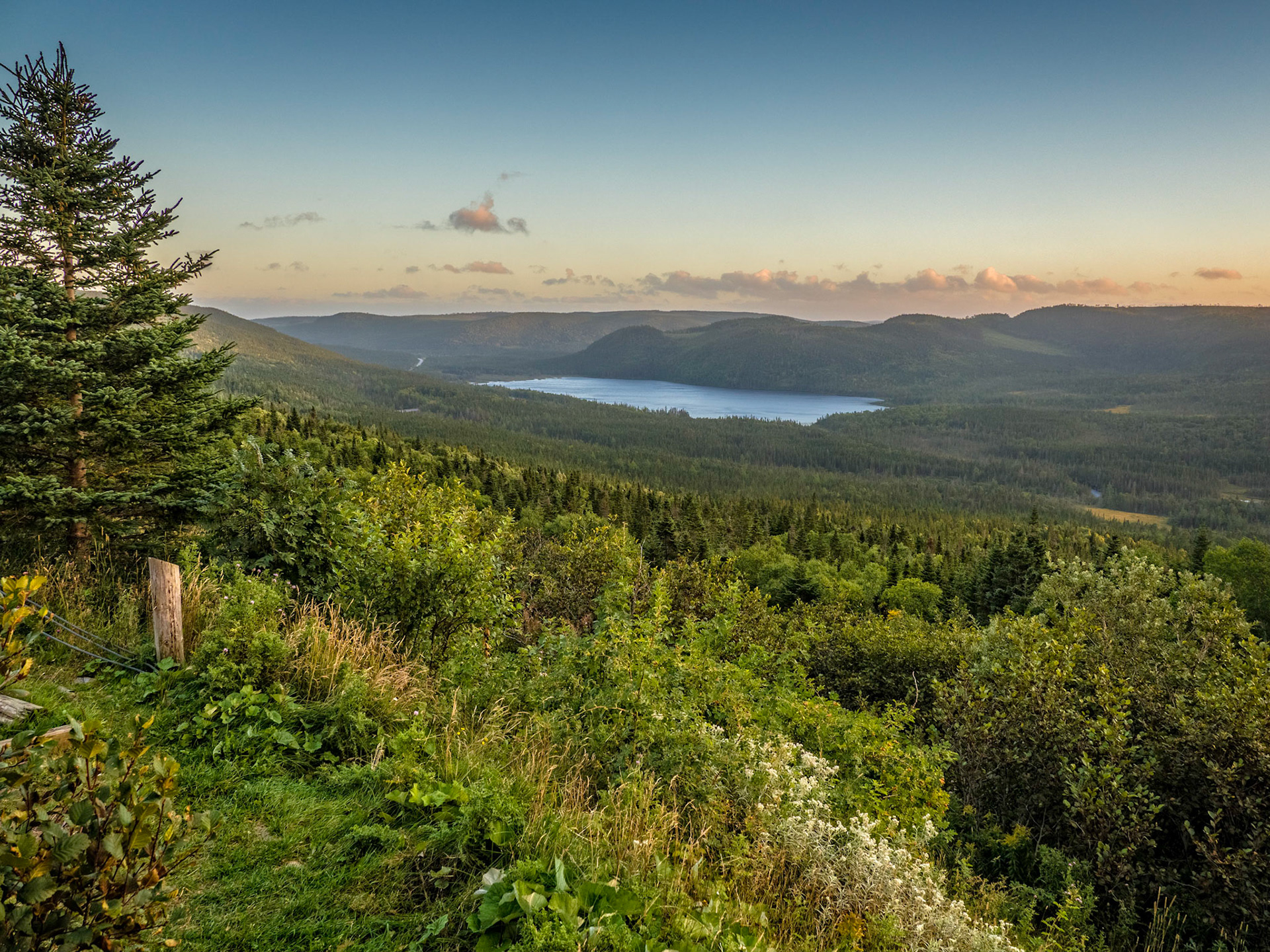 View of the East Arm and surrounding hills in Gros Morne Park, Newfoundland.