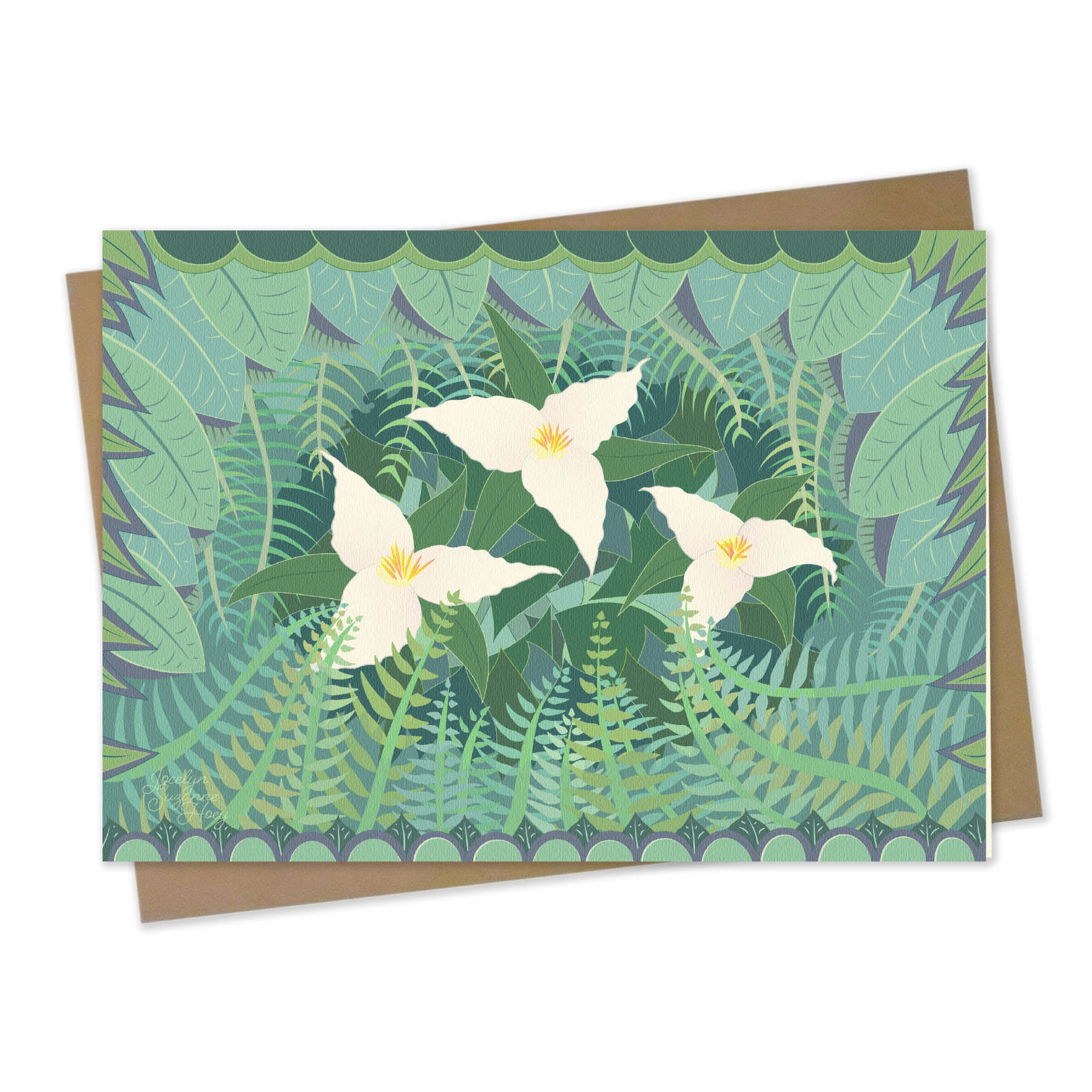 Bamboo Greeting Card with Kraft Envelope: Trillium
