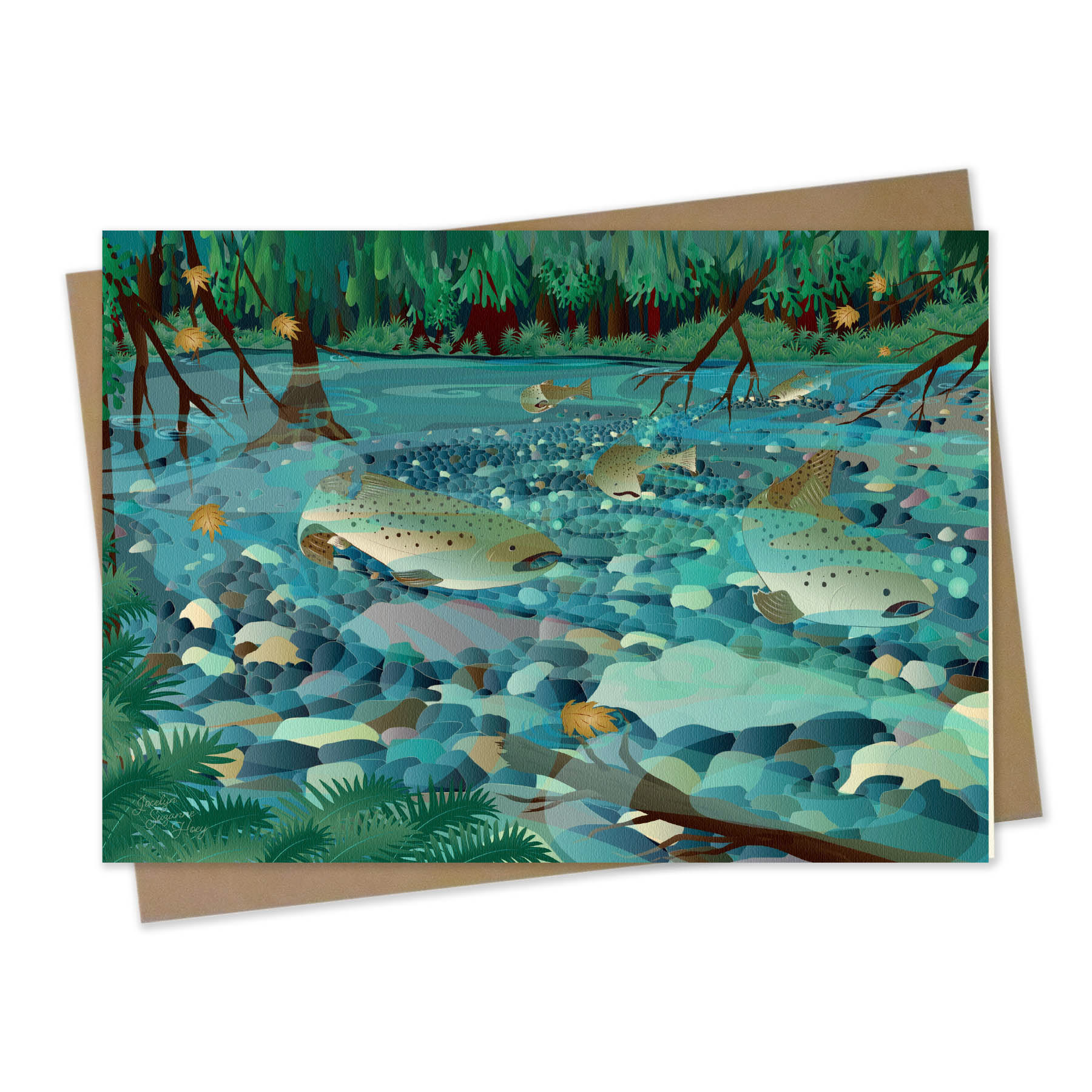 Bamboo Greeting Card with Kraft Envelope: Salmon Magic
