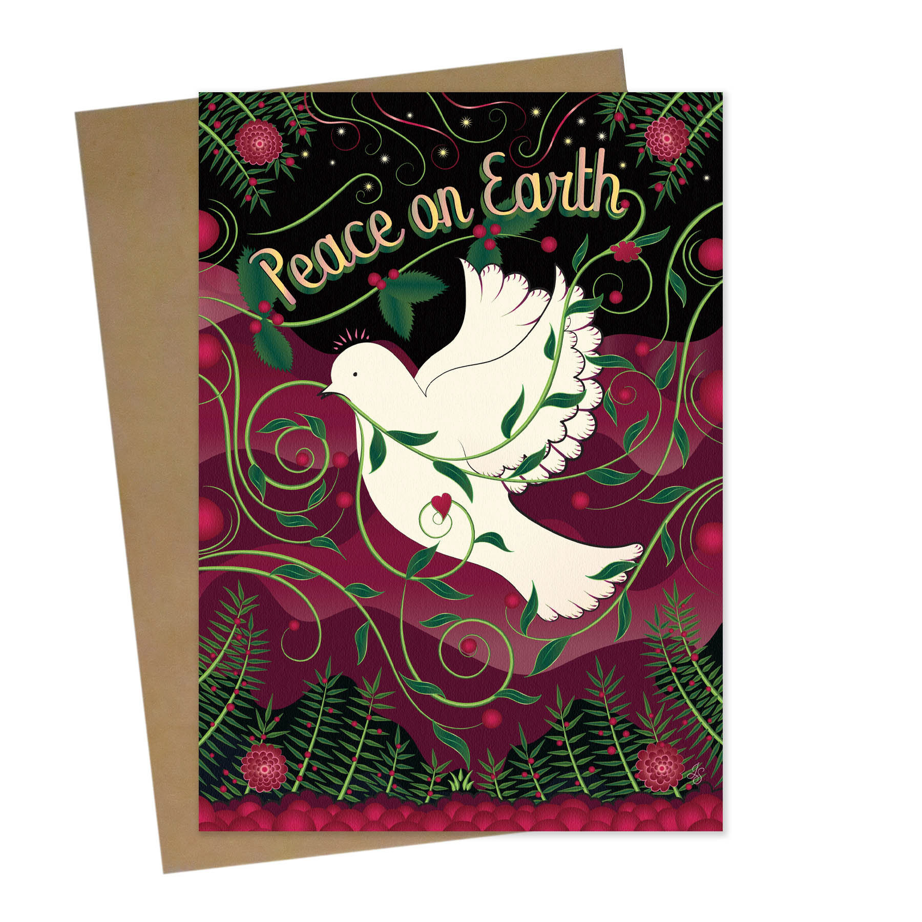 Bamboo Greeting Card with Kraft Envelope: Peace On Earth