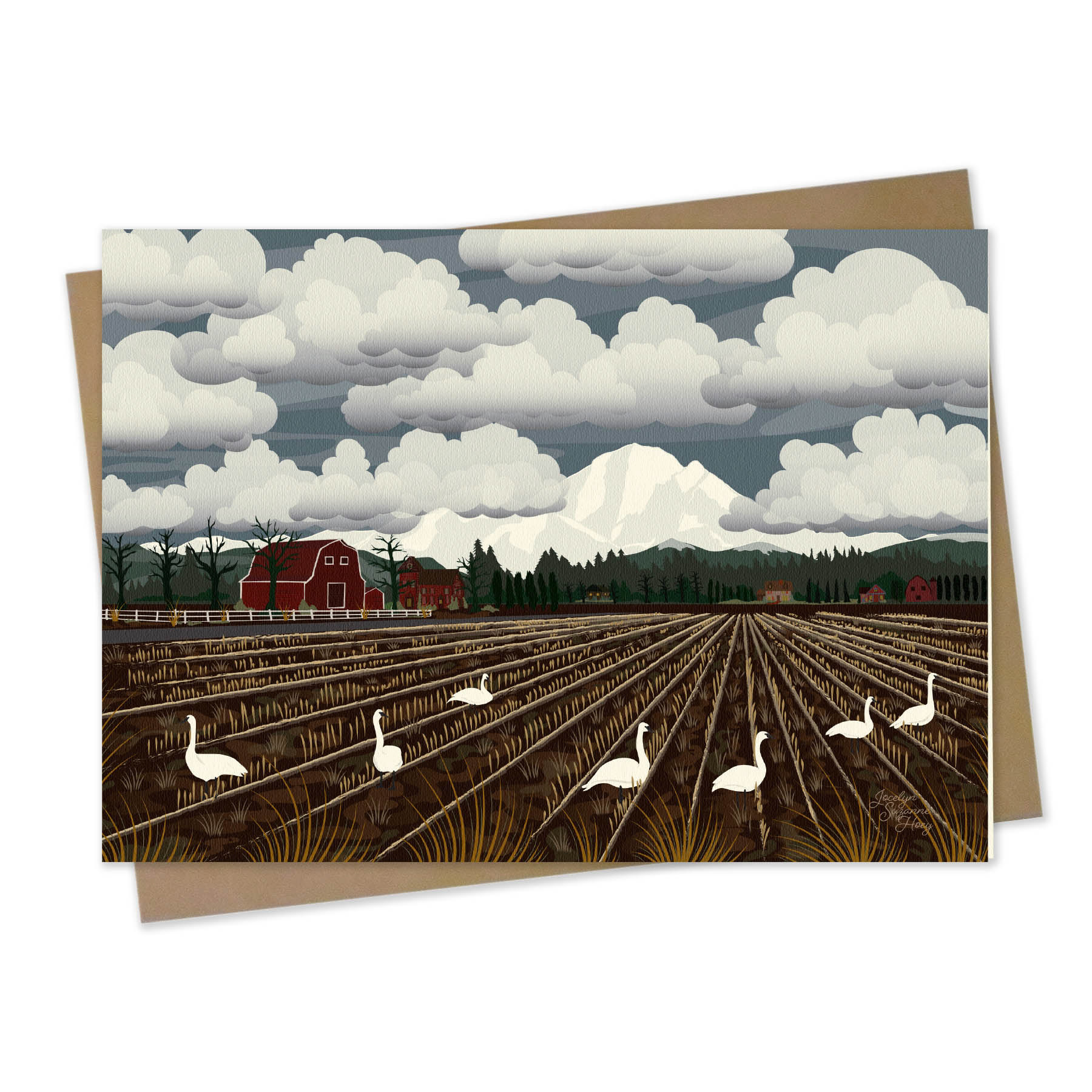 Bamboo Greeting Card with Kraft Envelope: Bellingham Mud Swans