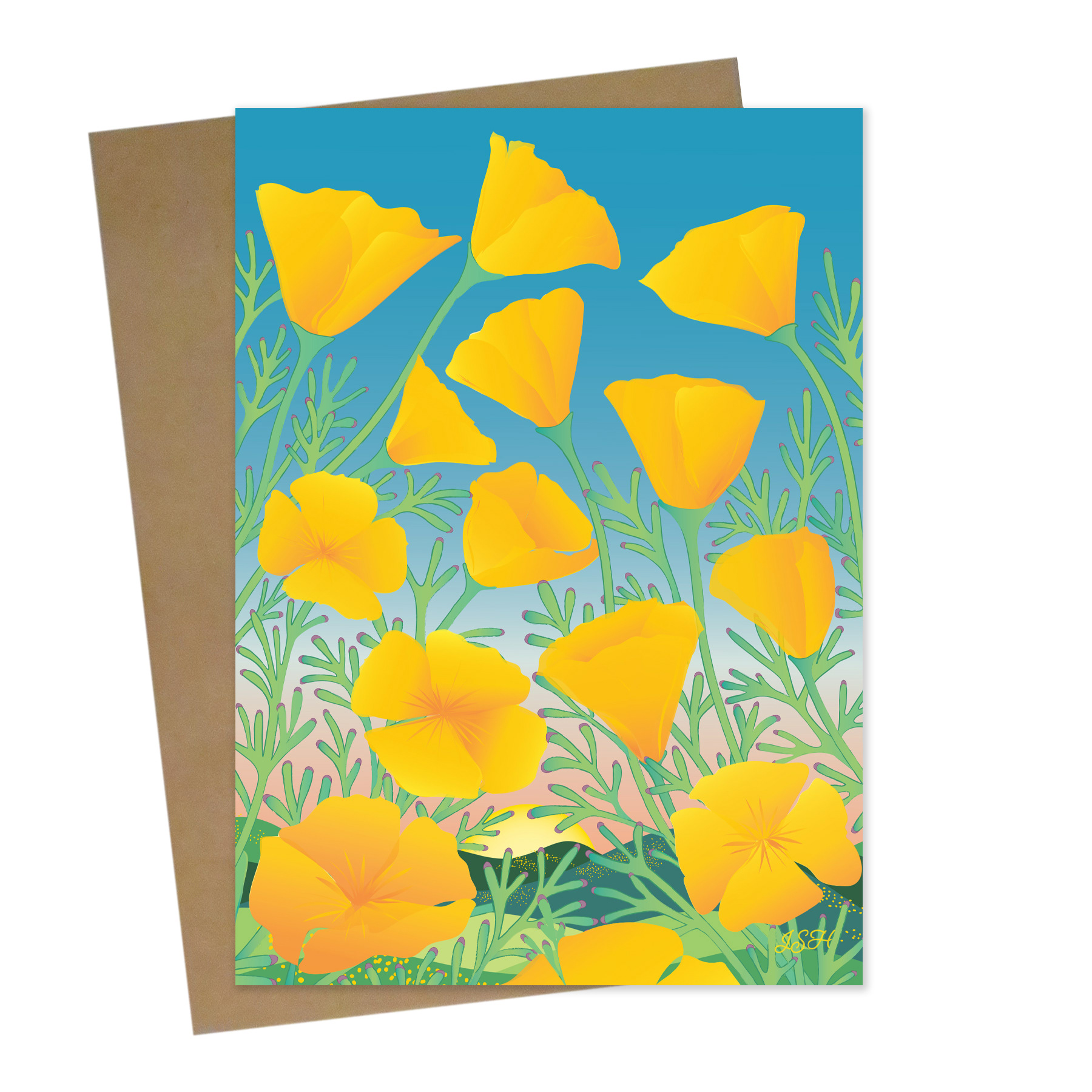Bamboo Greeting Card: Poppy Sunrise