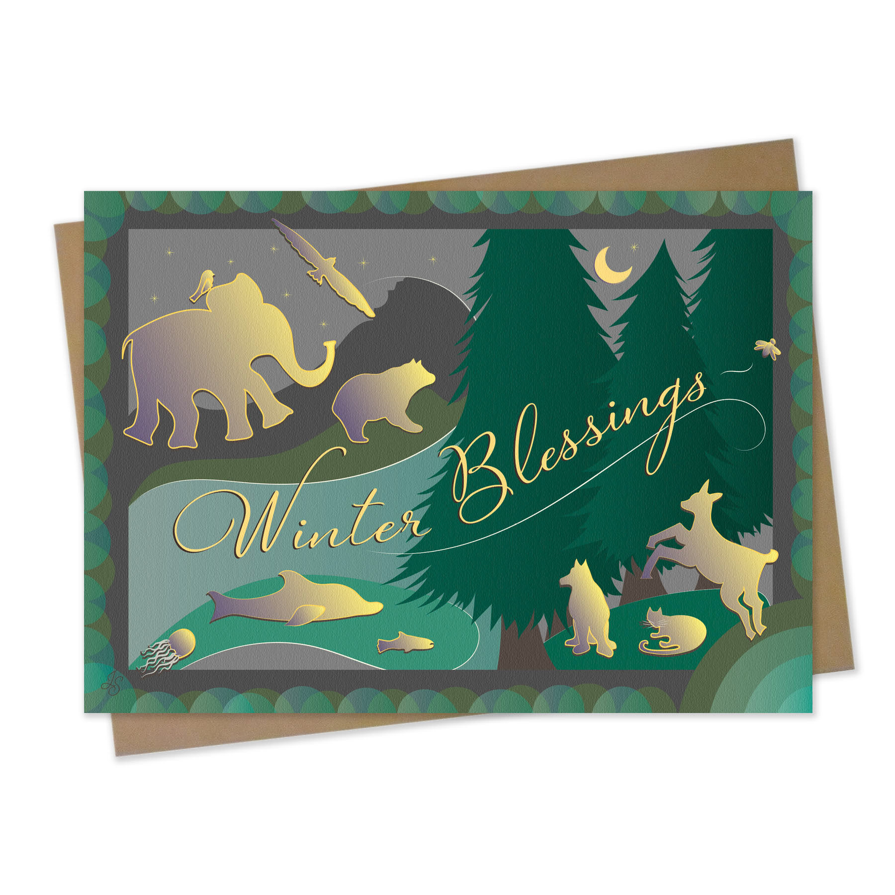 Bamboo Greeting Card with Kraft Envelope: Winter Blessings