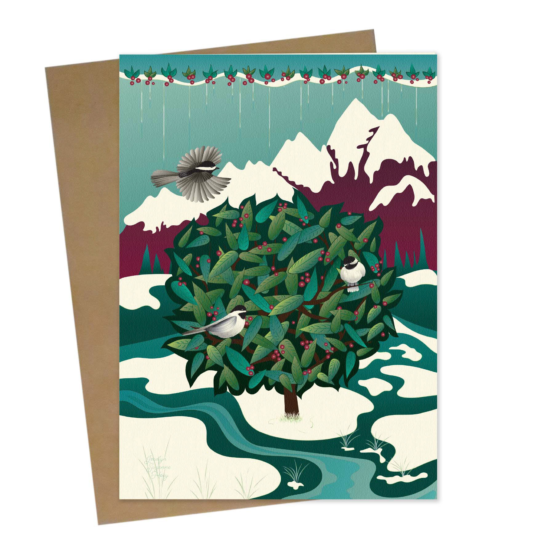 Bamboo Greeting Card with Kraft Envelope: Chickadee Winter
