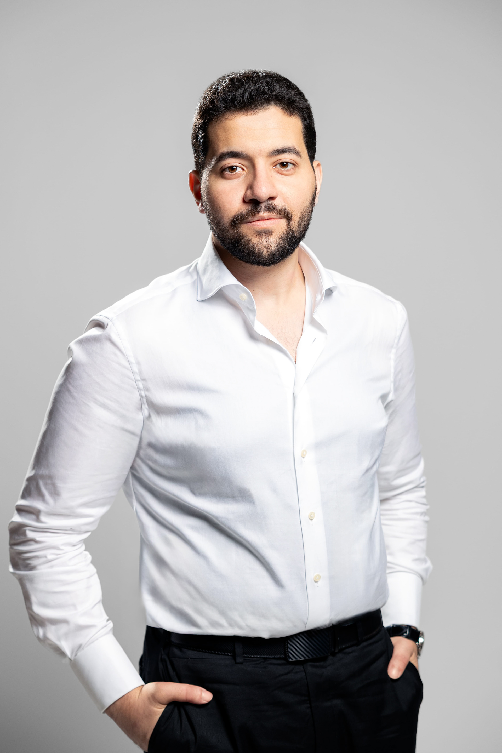 Headshot taken in a professional NYC studio