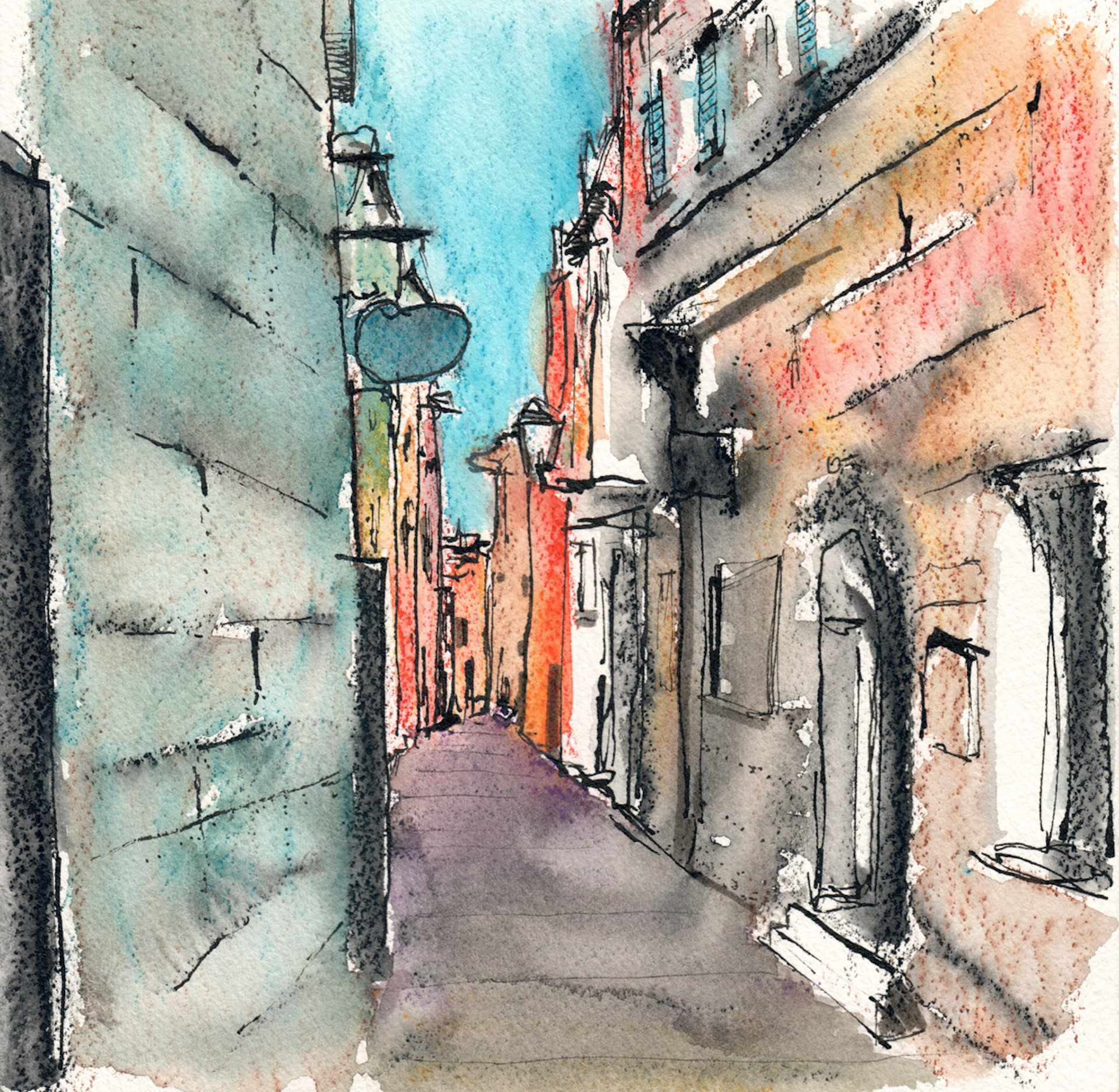 Caran d'Ache Neocolor II on watercolor paper from a photo taken by Rose Steiner