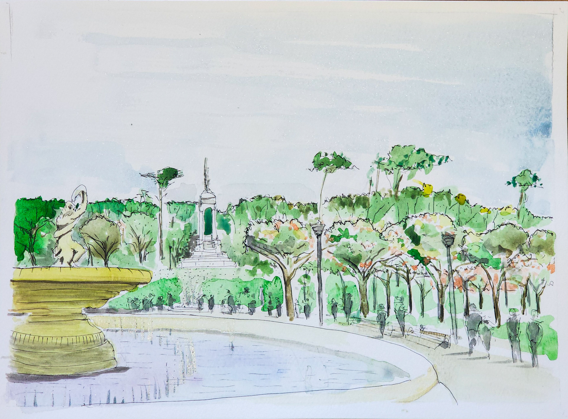 15″x11″ line and wash watercolor on watercolor paper created plein air