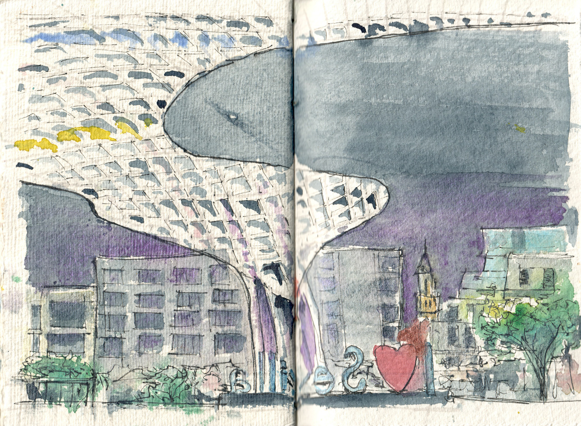 Line and wash in journal