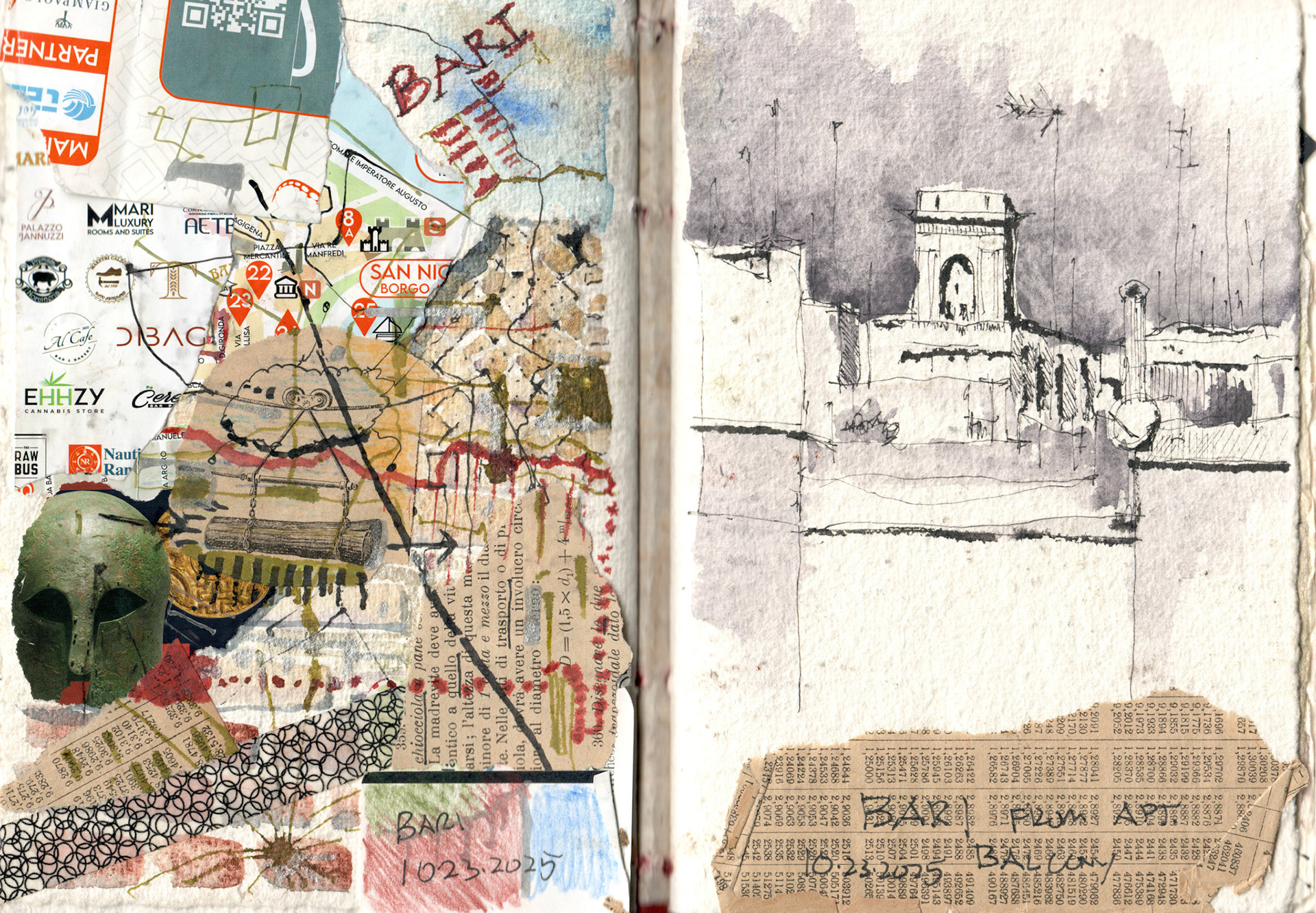 Bari collage and sketch from apartment