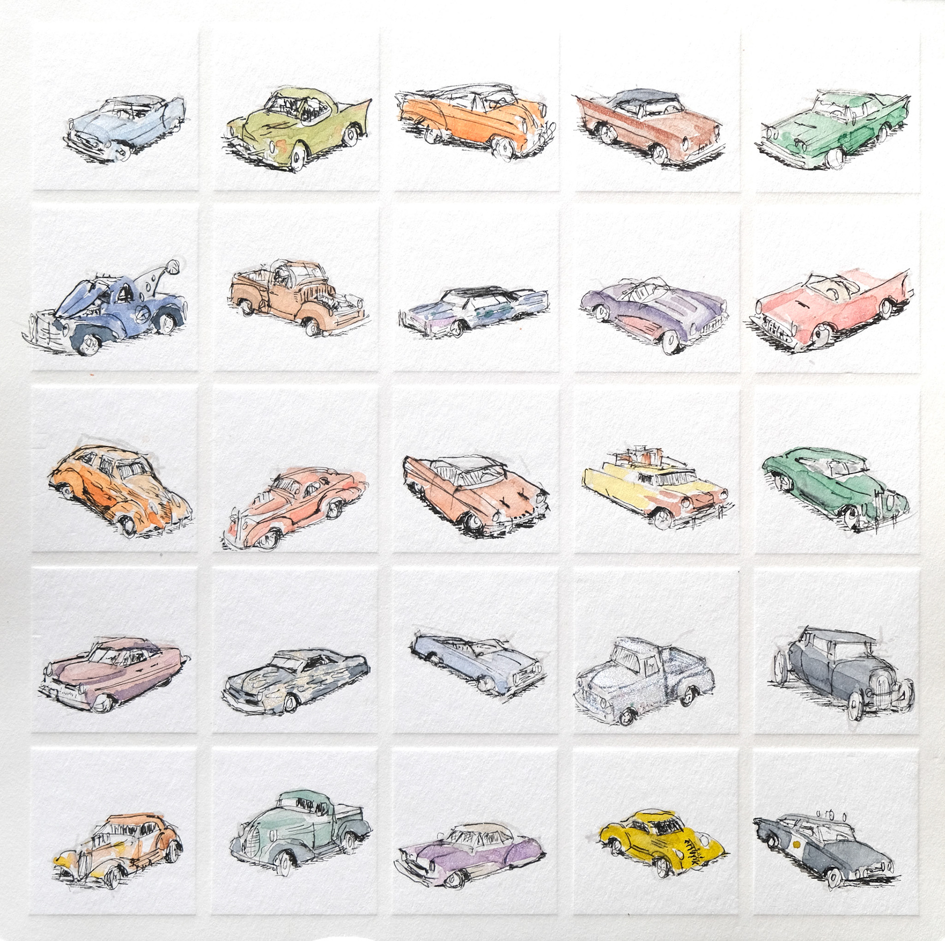 10"x10" Line and Wash on Watercolor Paper