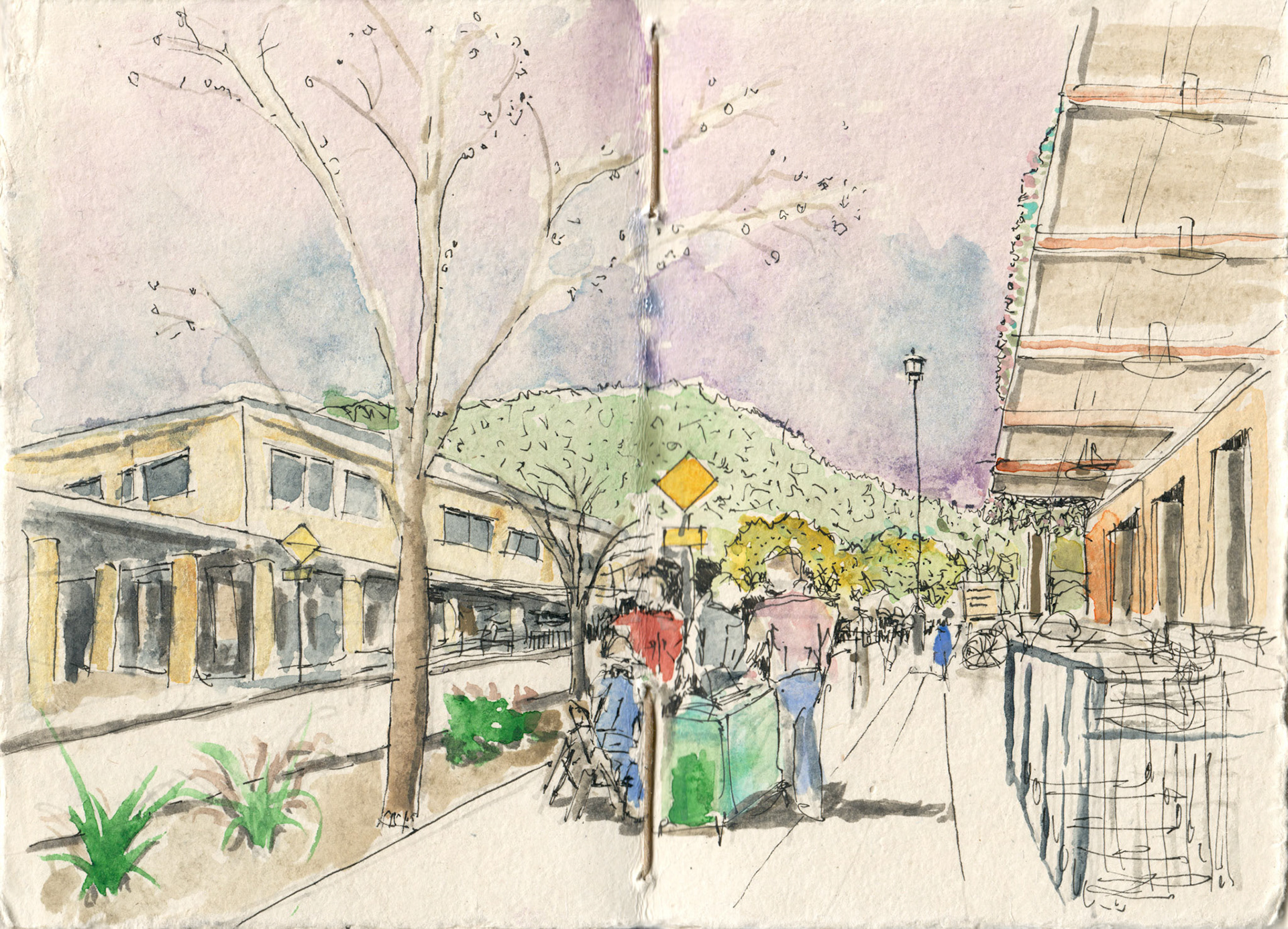 line and wash watercolor