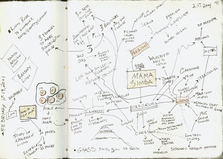 A mind map created during a talk by Mama Simba (Jeanette Hamby) on Predators in the Serengeti