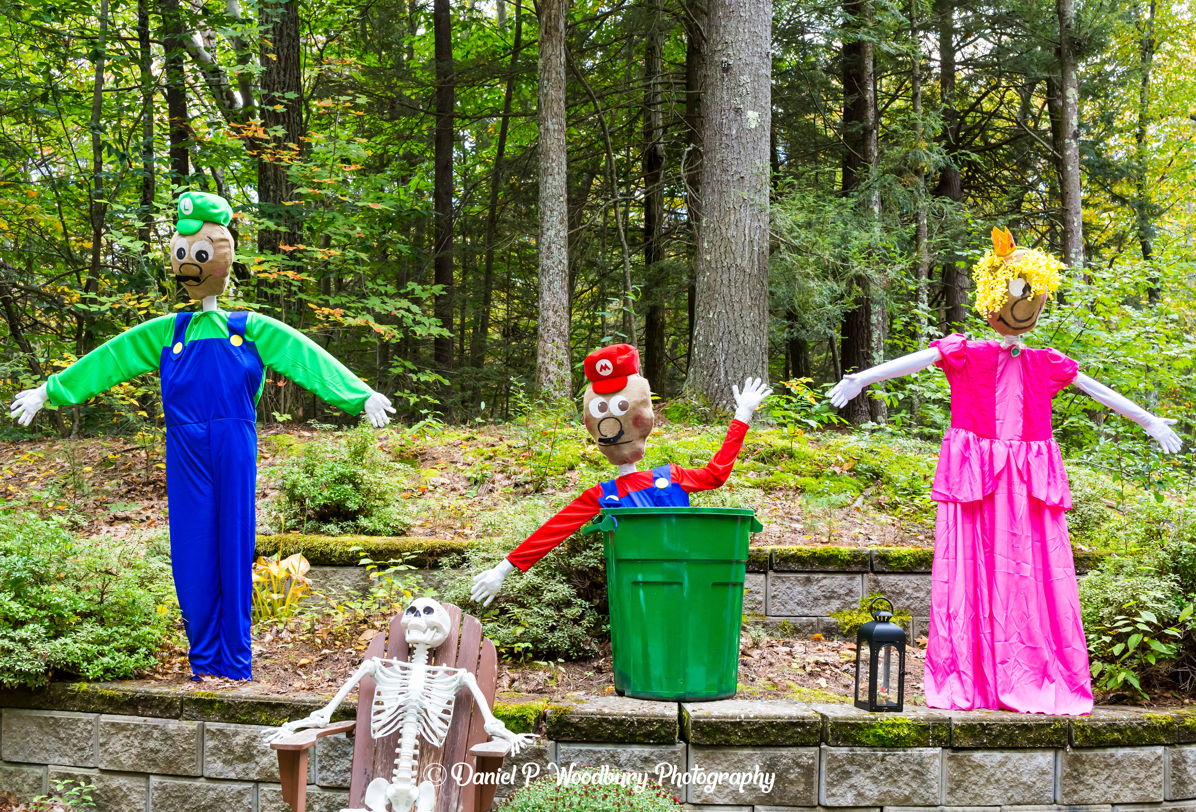 Luigi, Mario & Princess Peach Scarecrows